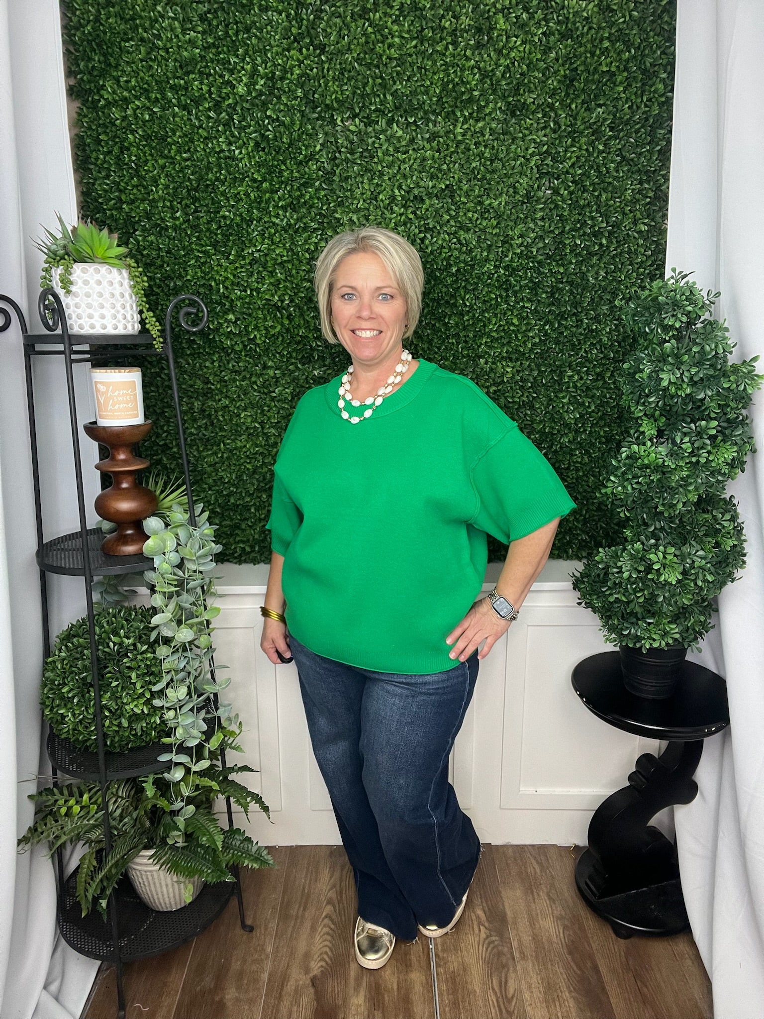 RAW EDGE ACCENT COMFY SWEATER TOP - KELLY GREEN