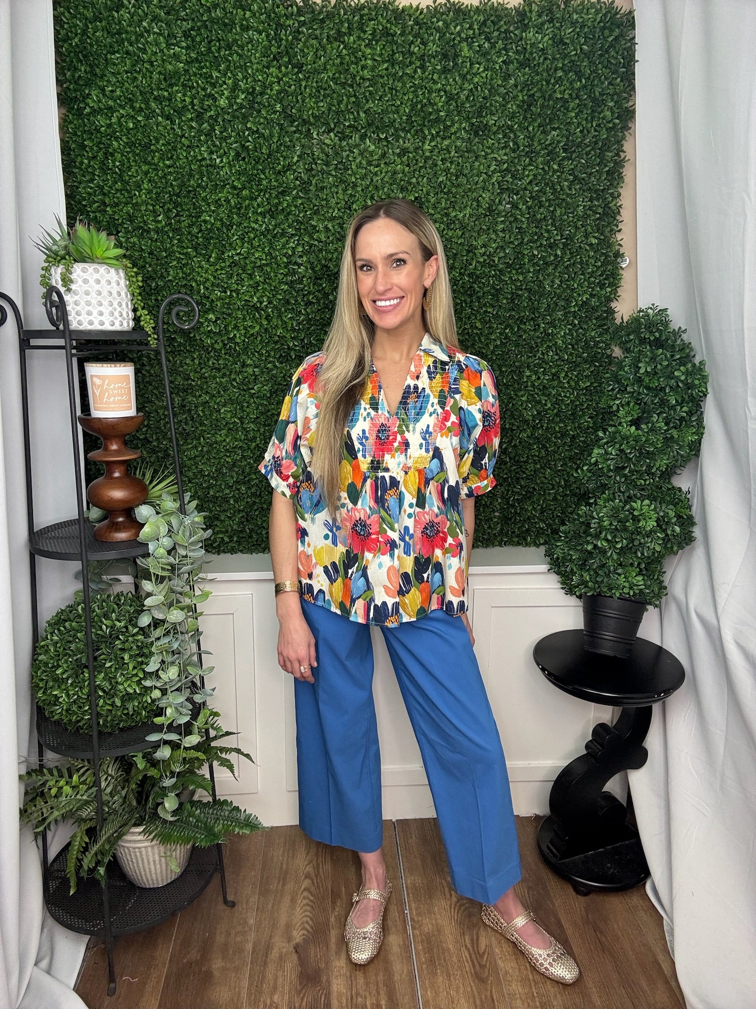 PULL ON WIDE LEG CROP PANT  - CORNFLOWER