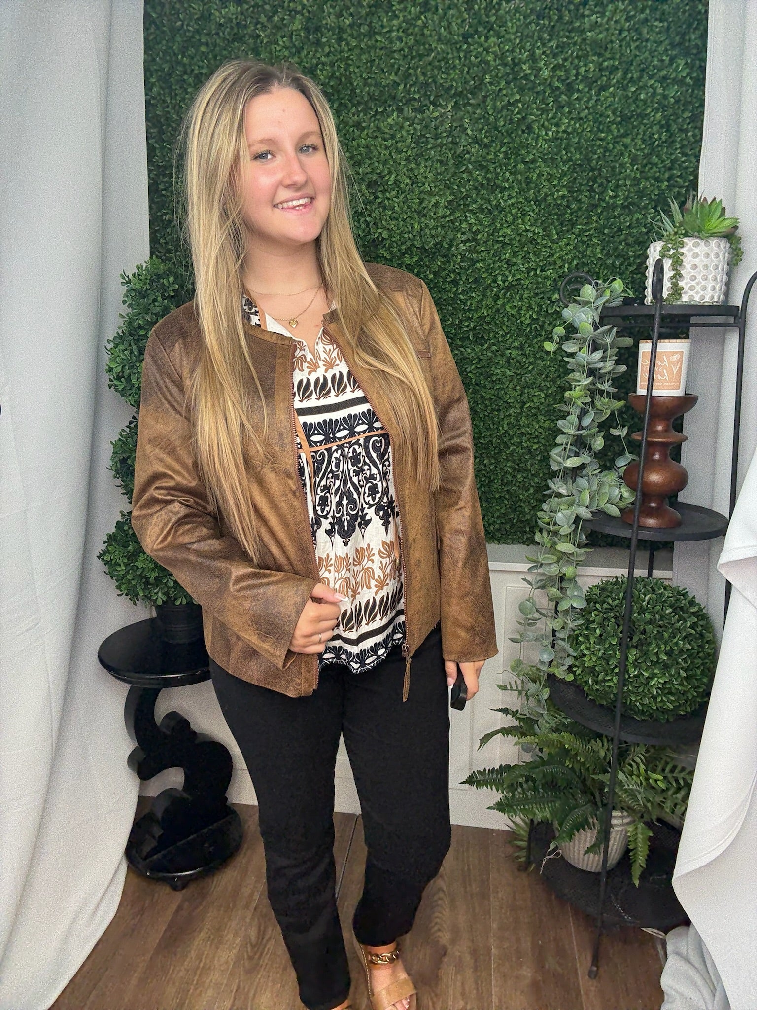 ELWAY FAUX LEATHER JACKET BROWN