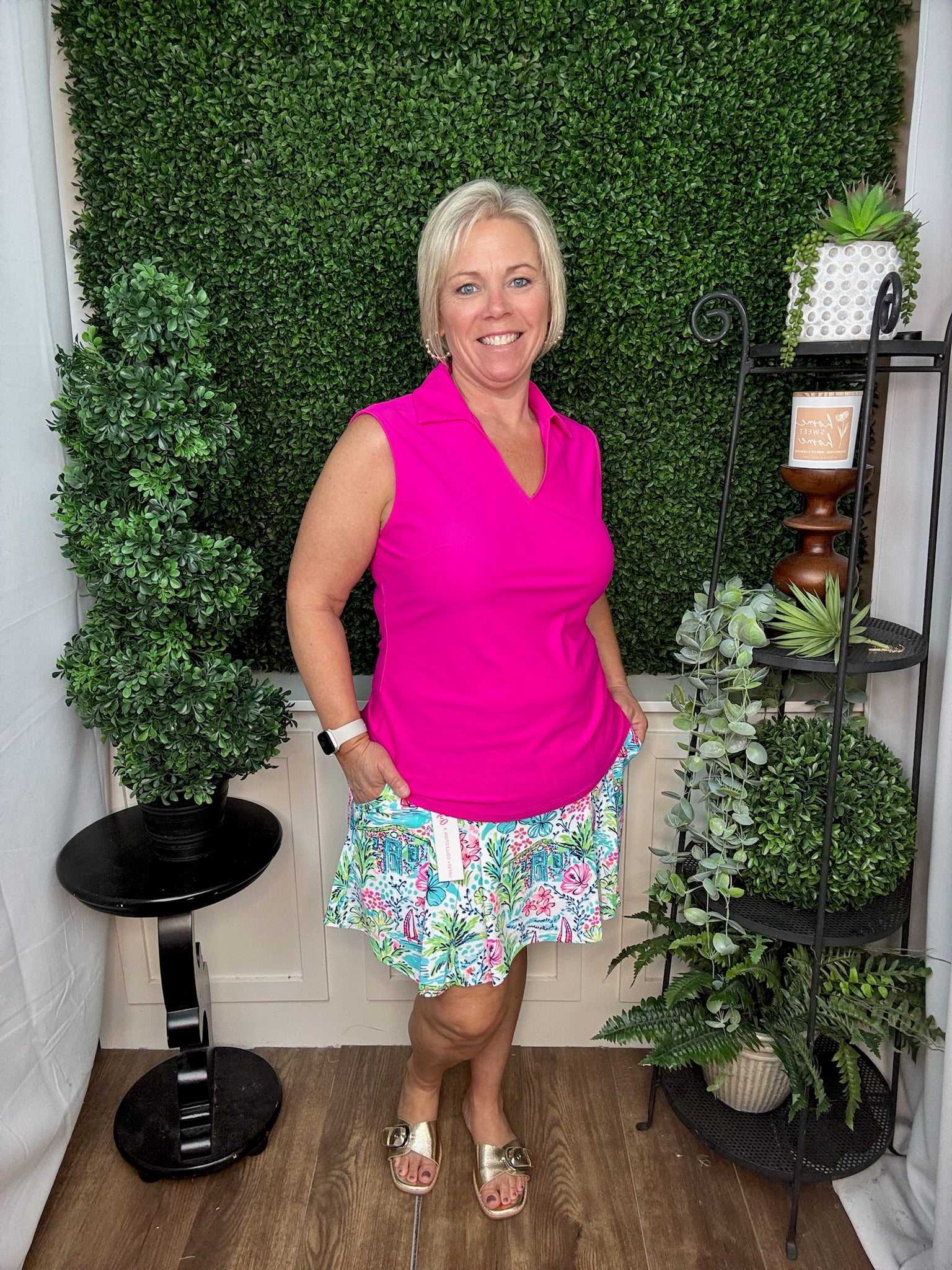 ROSA SLEEVELESS POLO TOP - HOT PINK