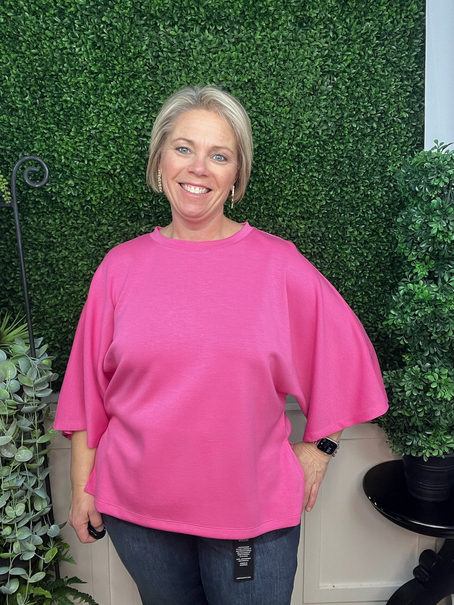 PINK 3/4 SLEEVE CREW NECK TOP