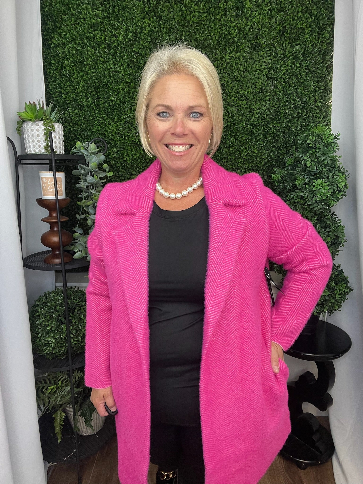 LONG SLEEVE OPEN FRONT SWEATER COAT DP RASPBERRY PINK