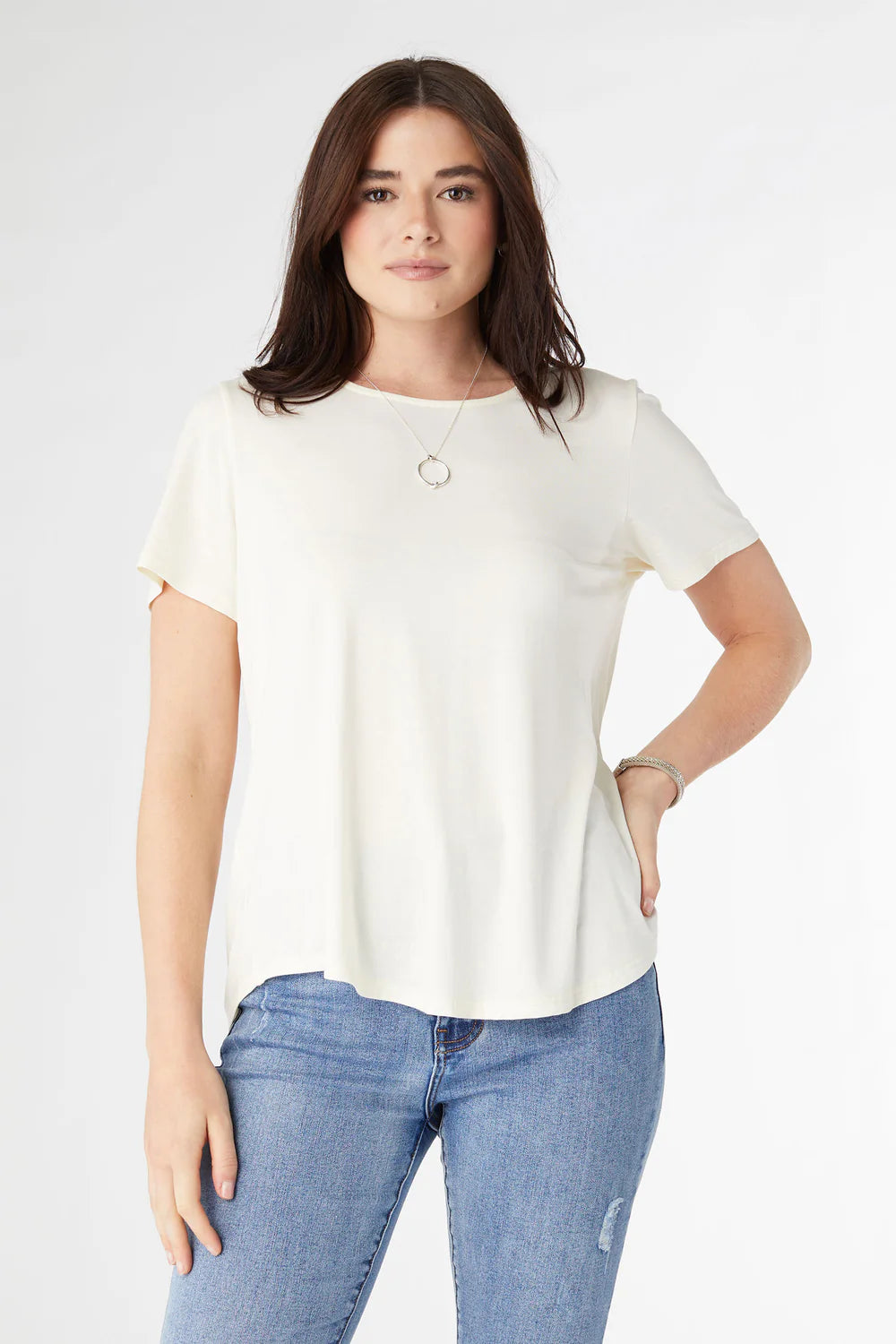 ERIN PLEAT BACK TEE - PEARL