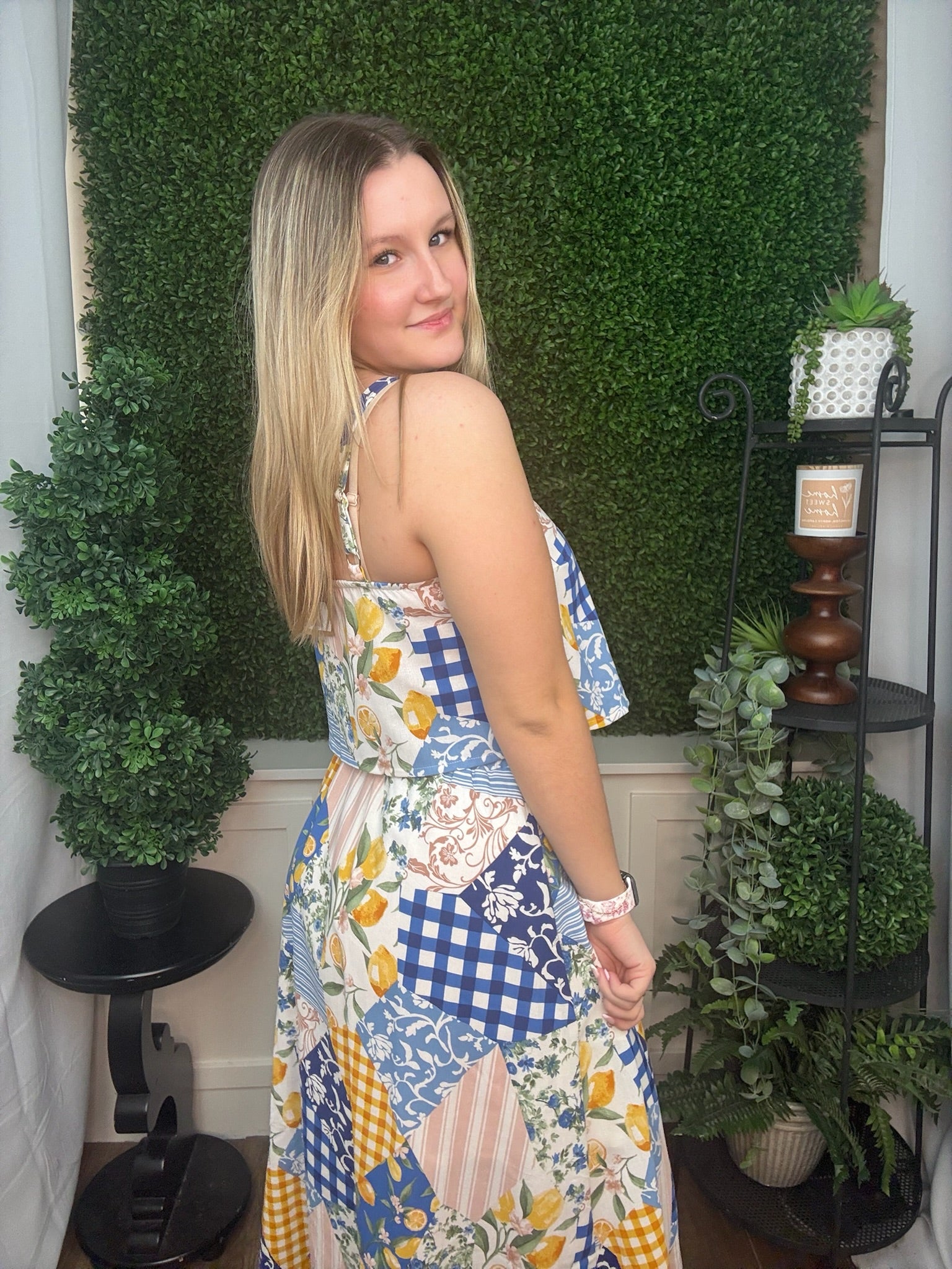 Sunlit Patchwork Button-Front Top