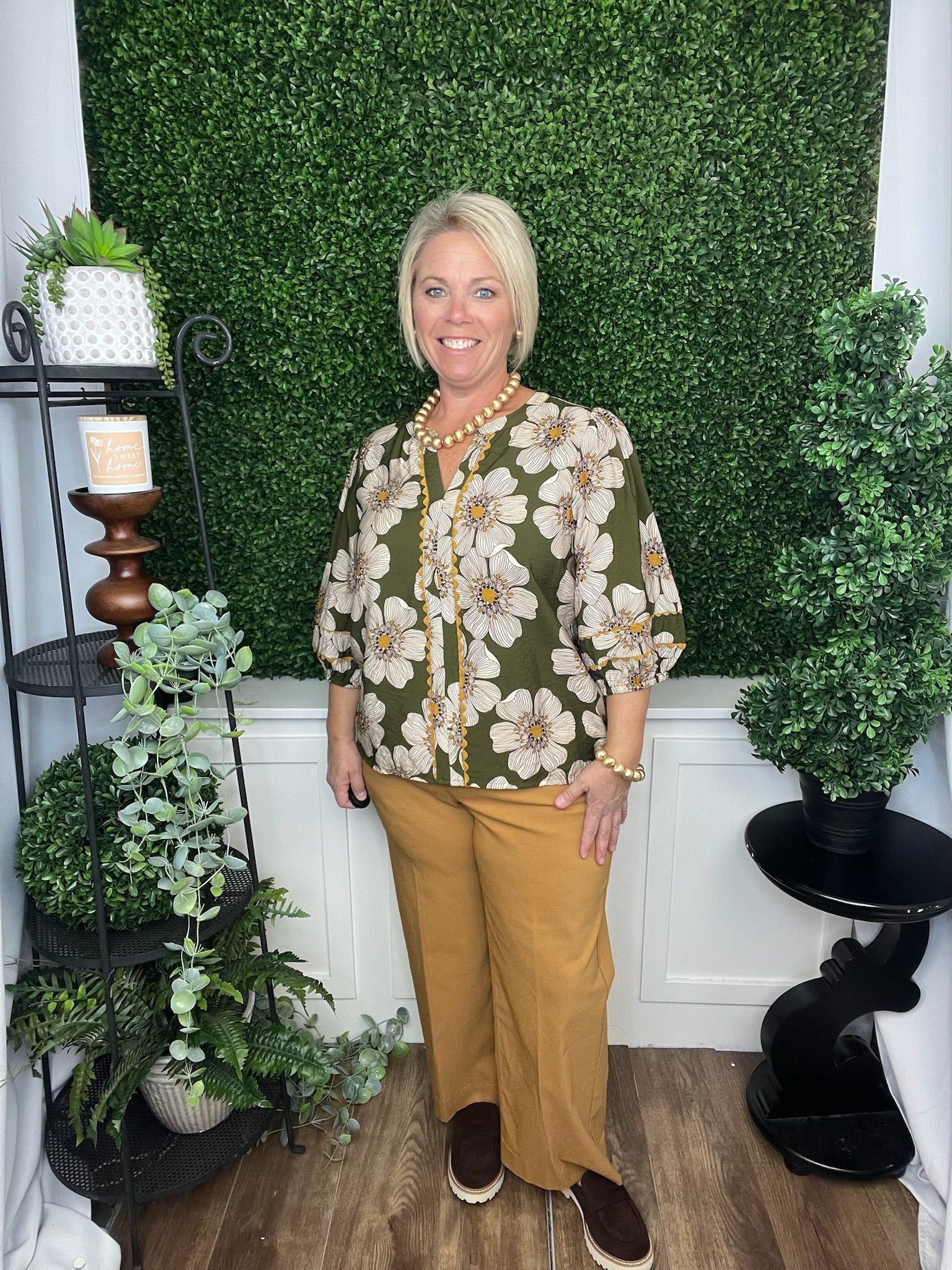 FLORAL PRINT 3/4 SLEEVE BLOUSE W/LACE DETAIL - OLVIE MULTI