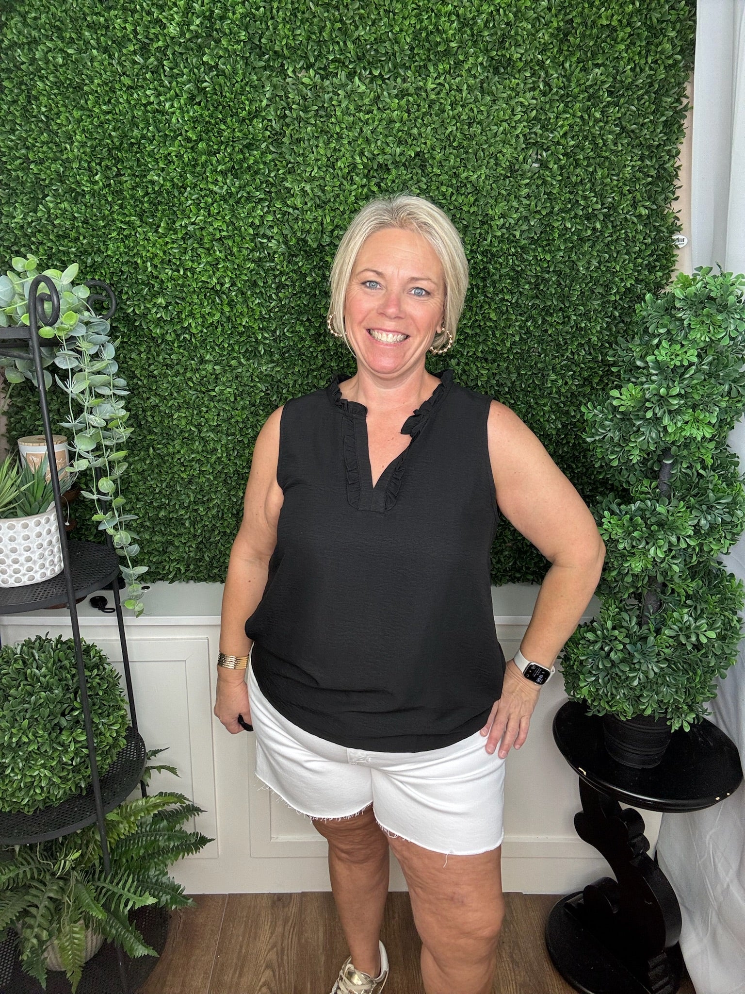 Classic Ruffle Trim Sleeveless Blouse