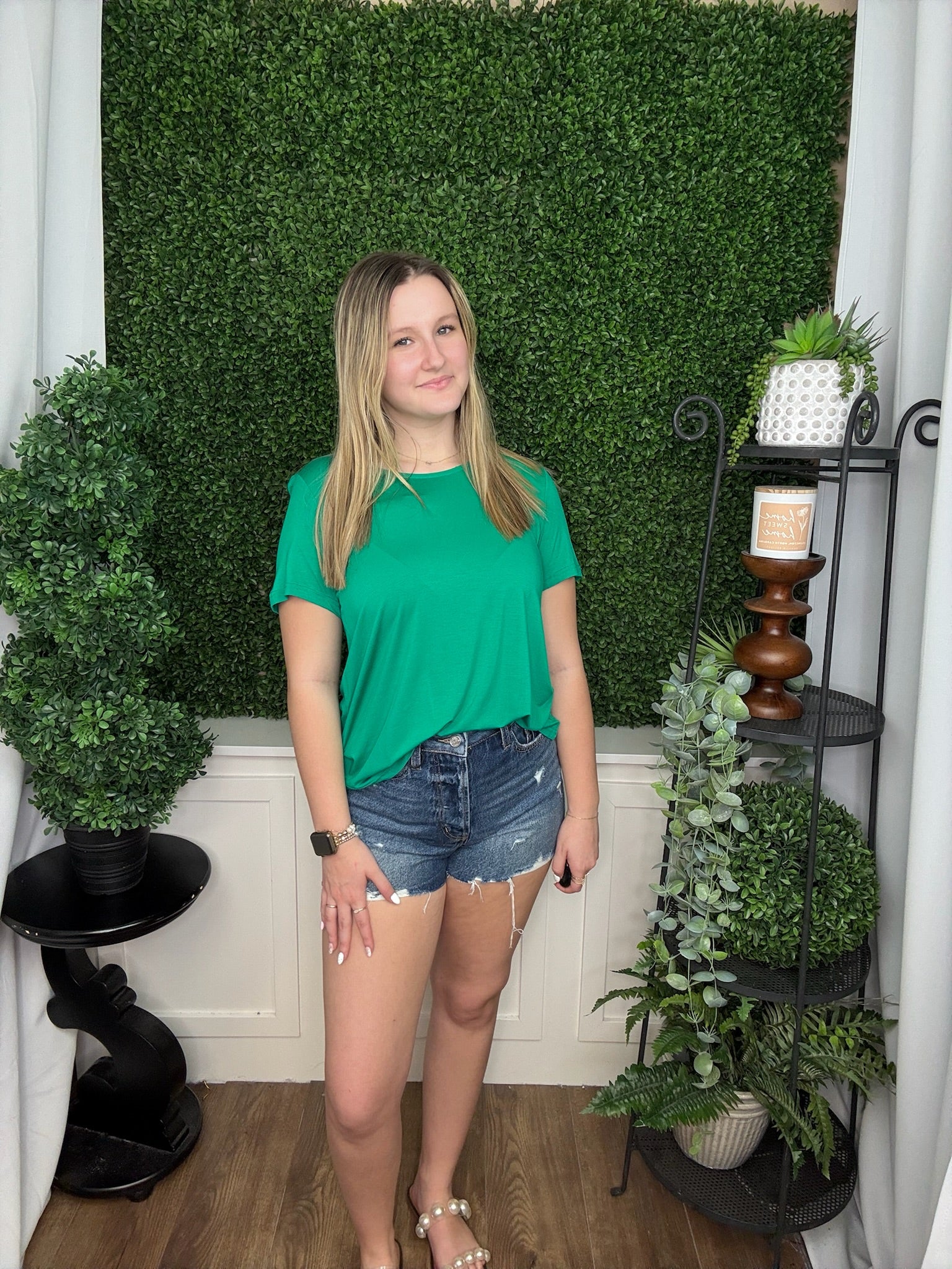 ERIN PLEAT BACK TEE - BRIGHT GREEN