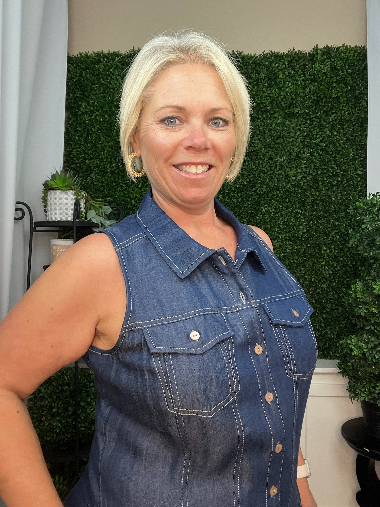 SLEEVELESS BUTTON DOWN MAXI DRESS - RINSE WASH