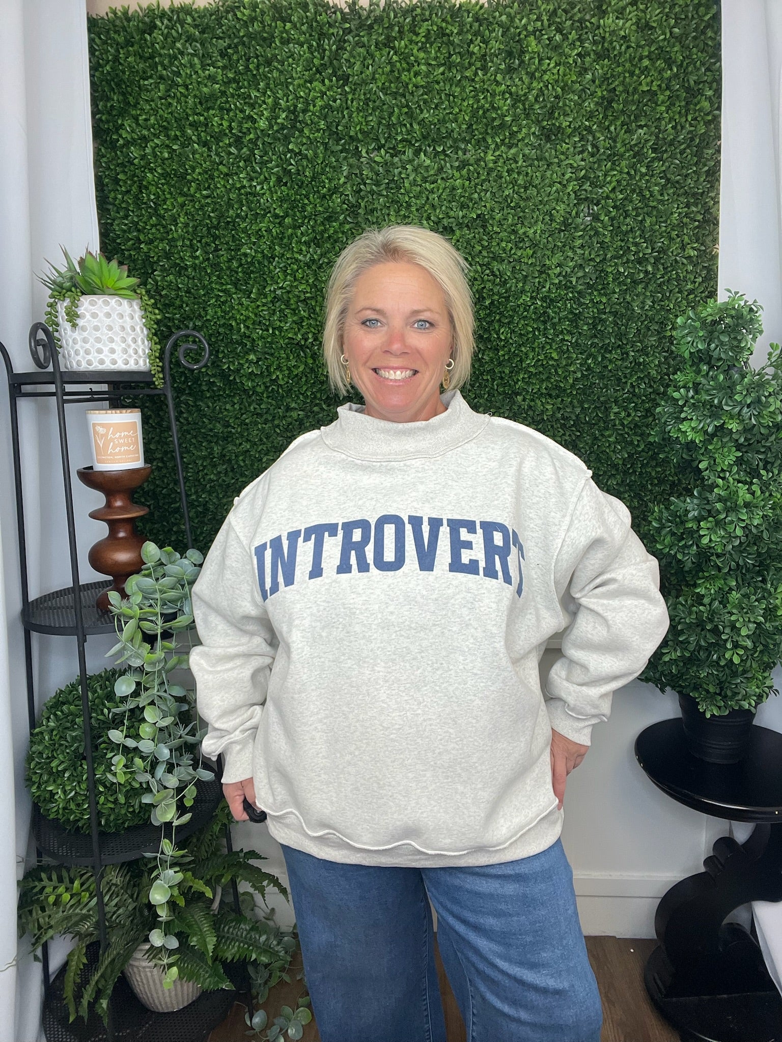 REVERSIBLE MOCK NECK SWEATSHIRT - INTROVERT/EXTROVERT - ASH GREY