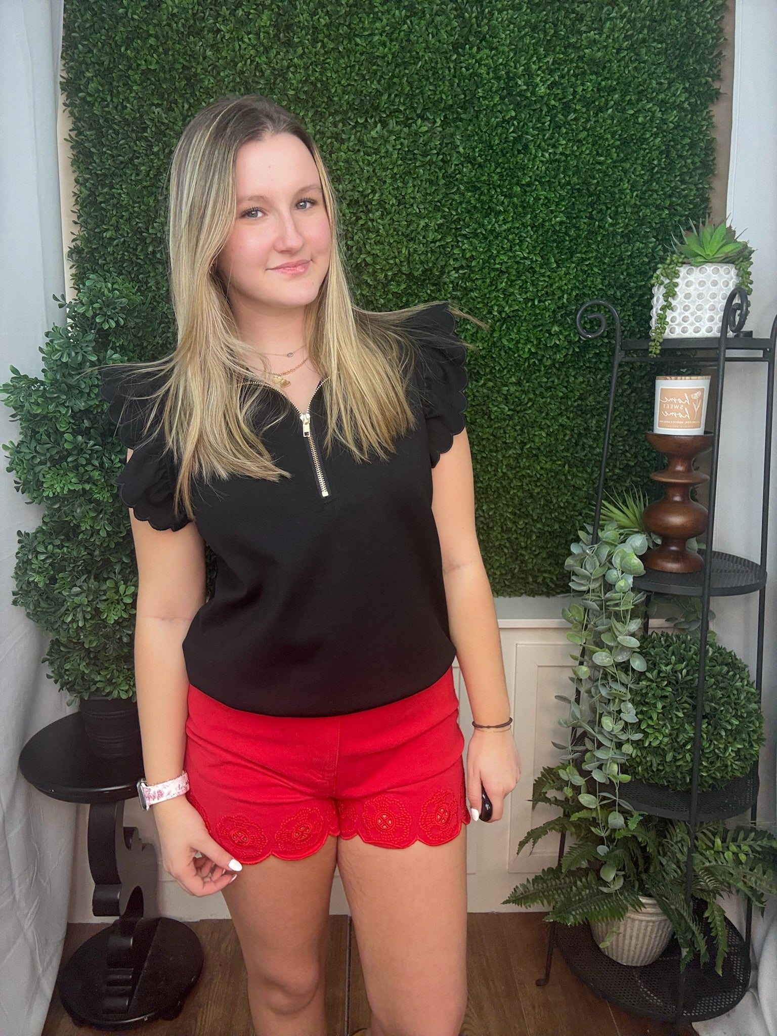 Ruffle Sleeve Half-Zip Pullover