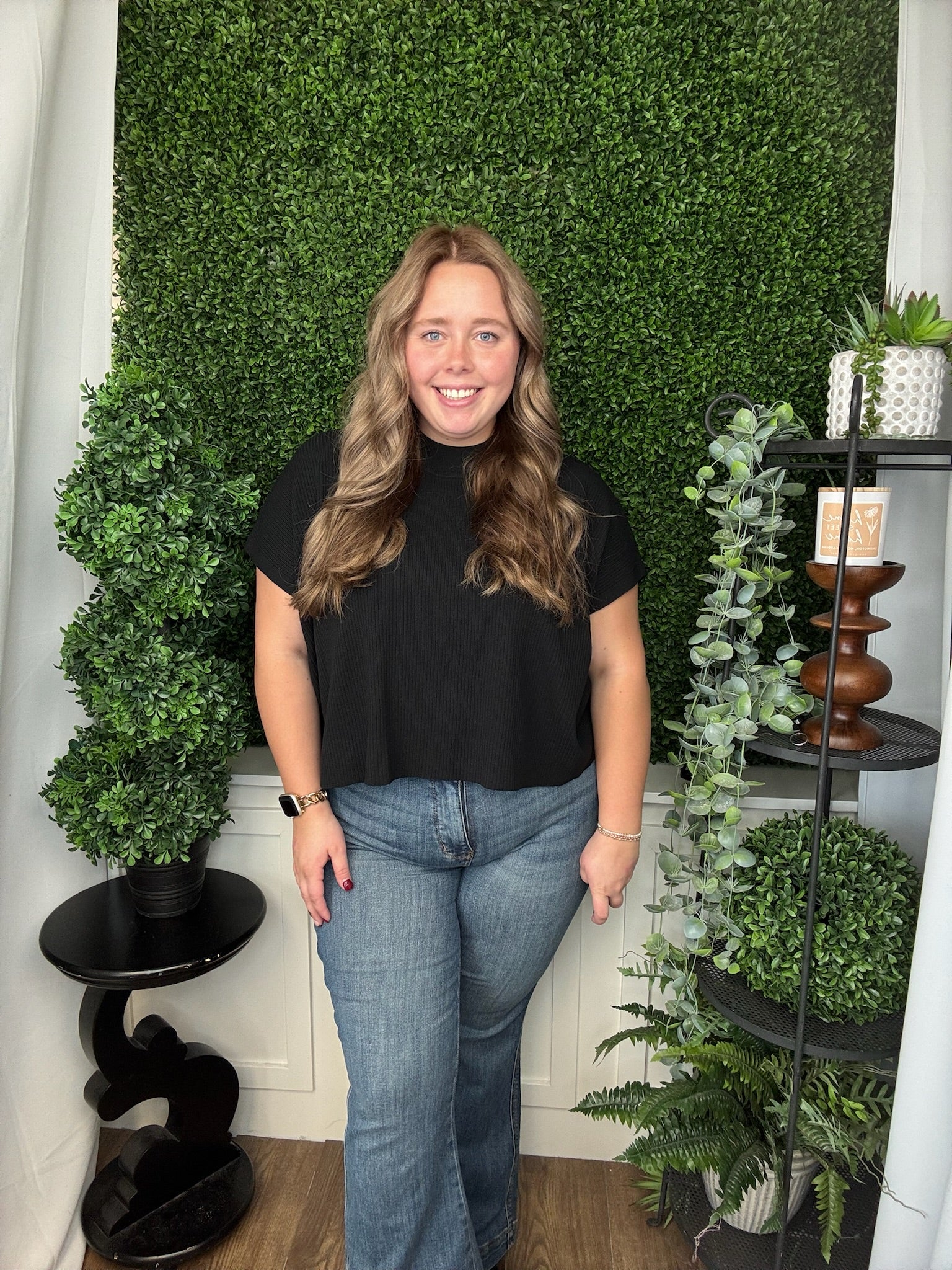 VISCOSE MOCK NECK SS BOXY SWEATER