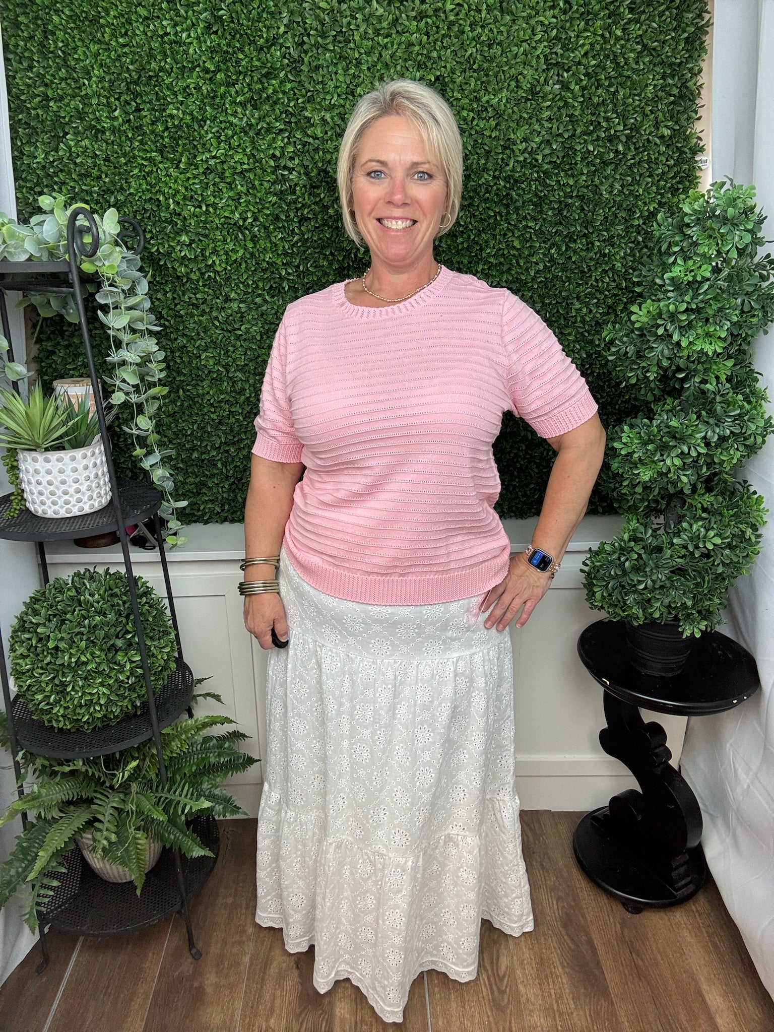 Blush Textured Short Sleeve Knit Top