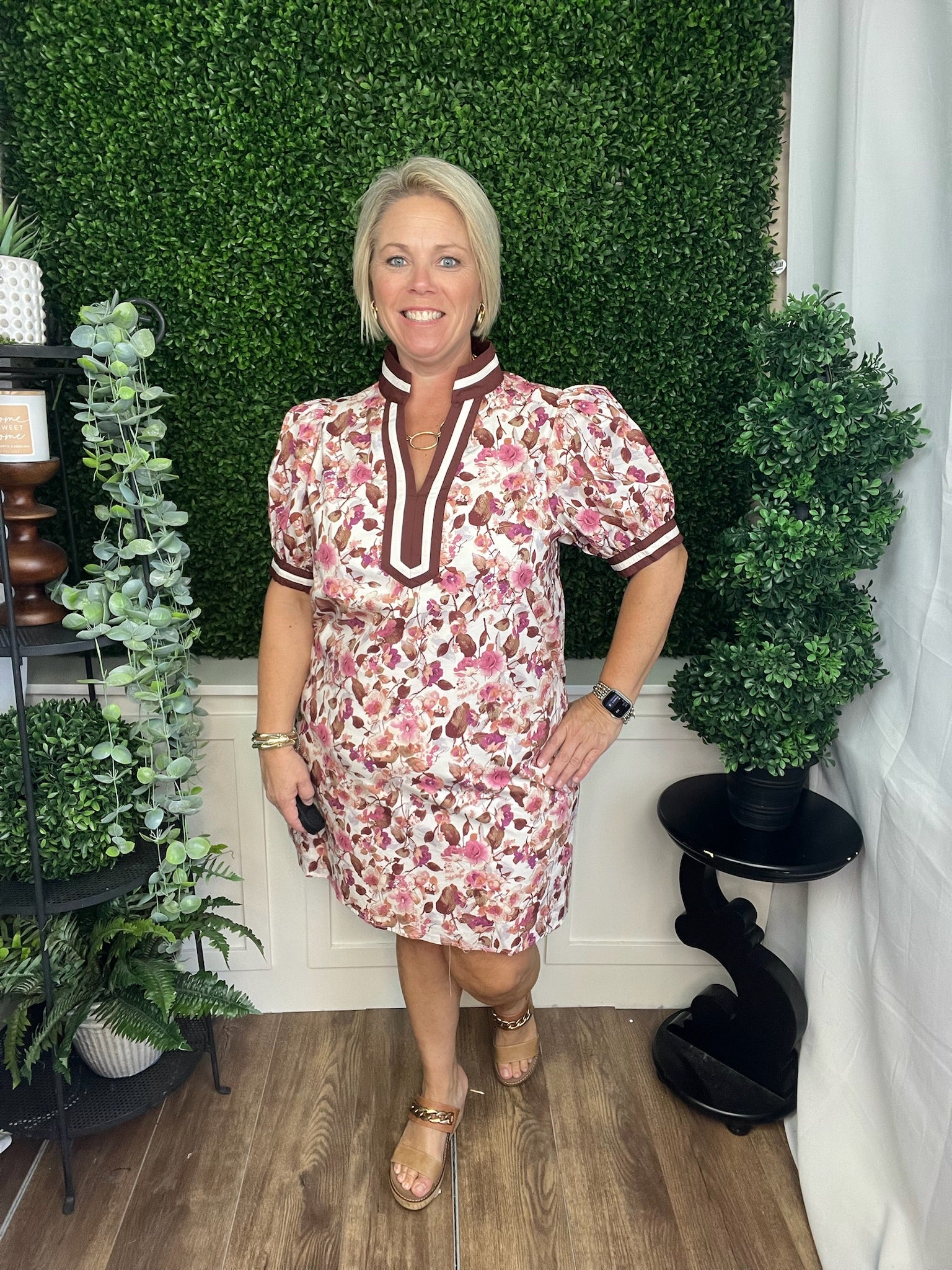 FLORAL PRINT SHORT PUFF SLEEVE MINI DRESS