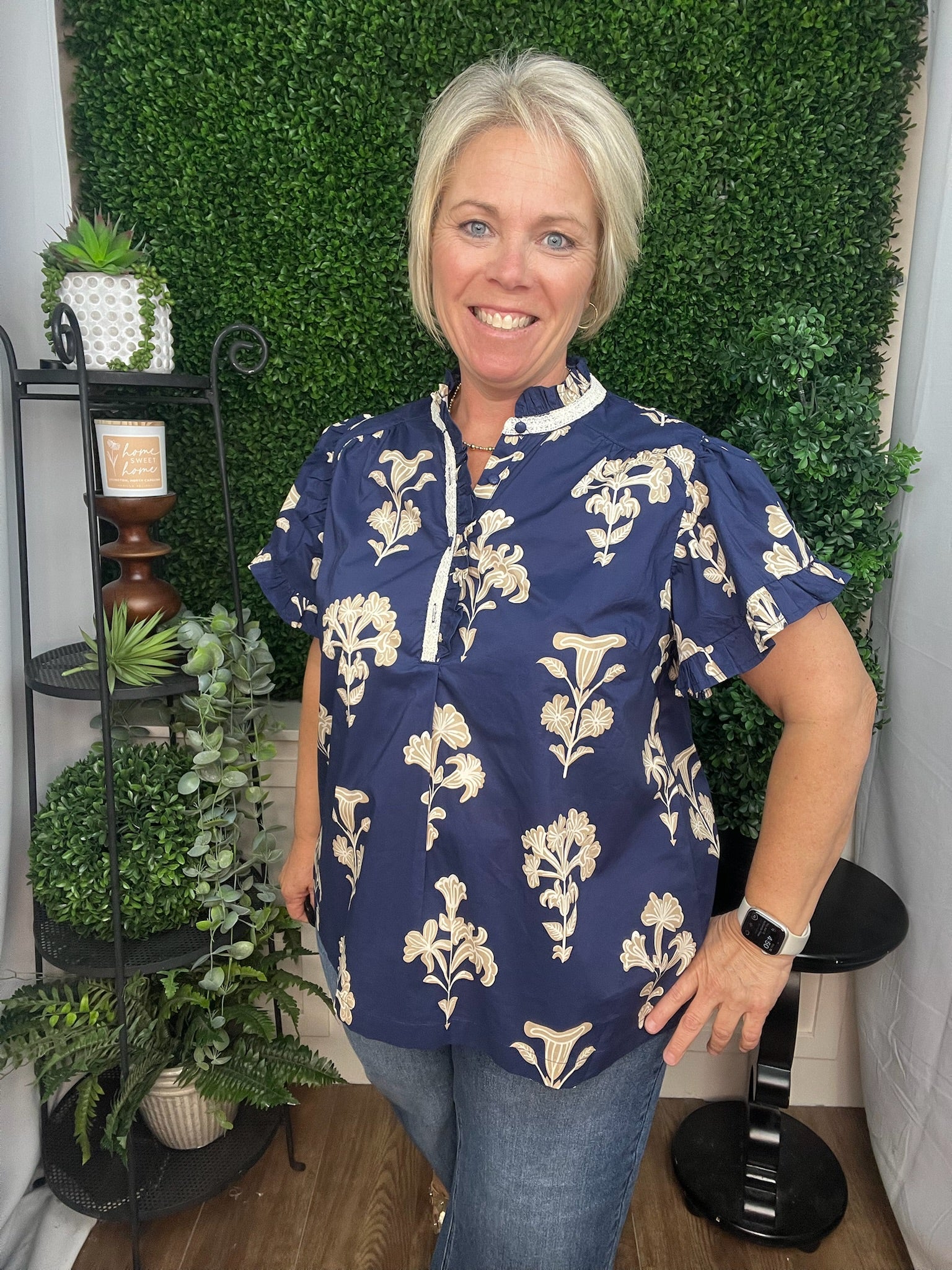 Lace Trim Floral Blouse