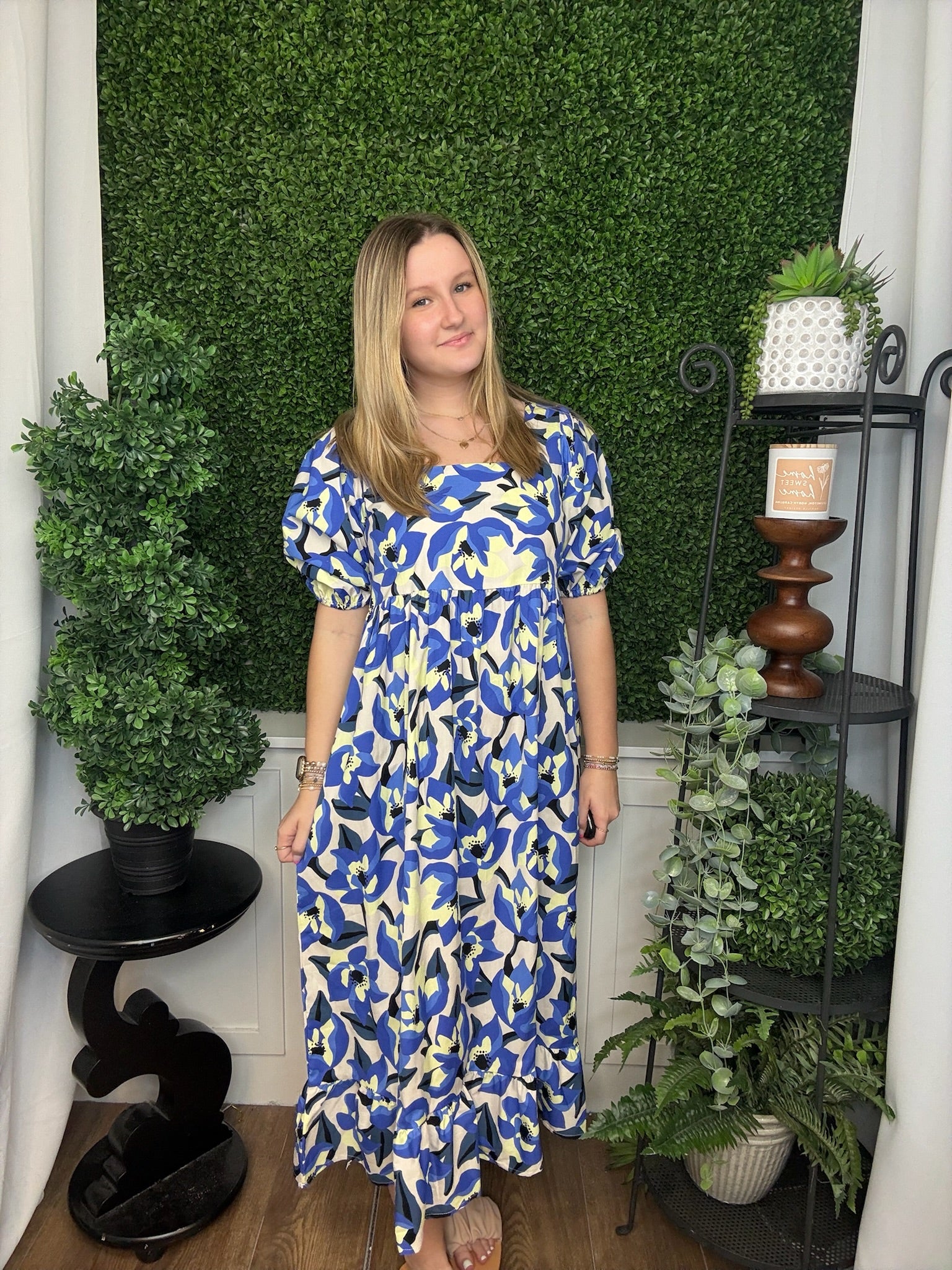 GENTRY PRINTED MIDI DRESS - BLUE