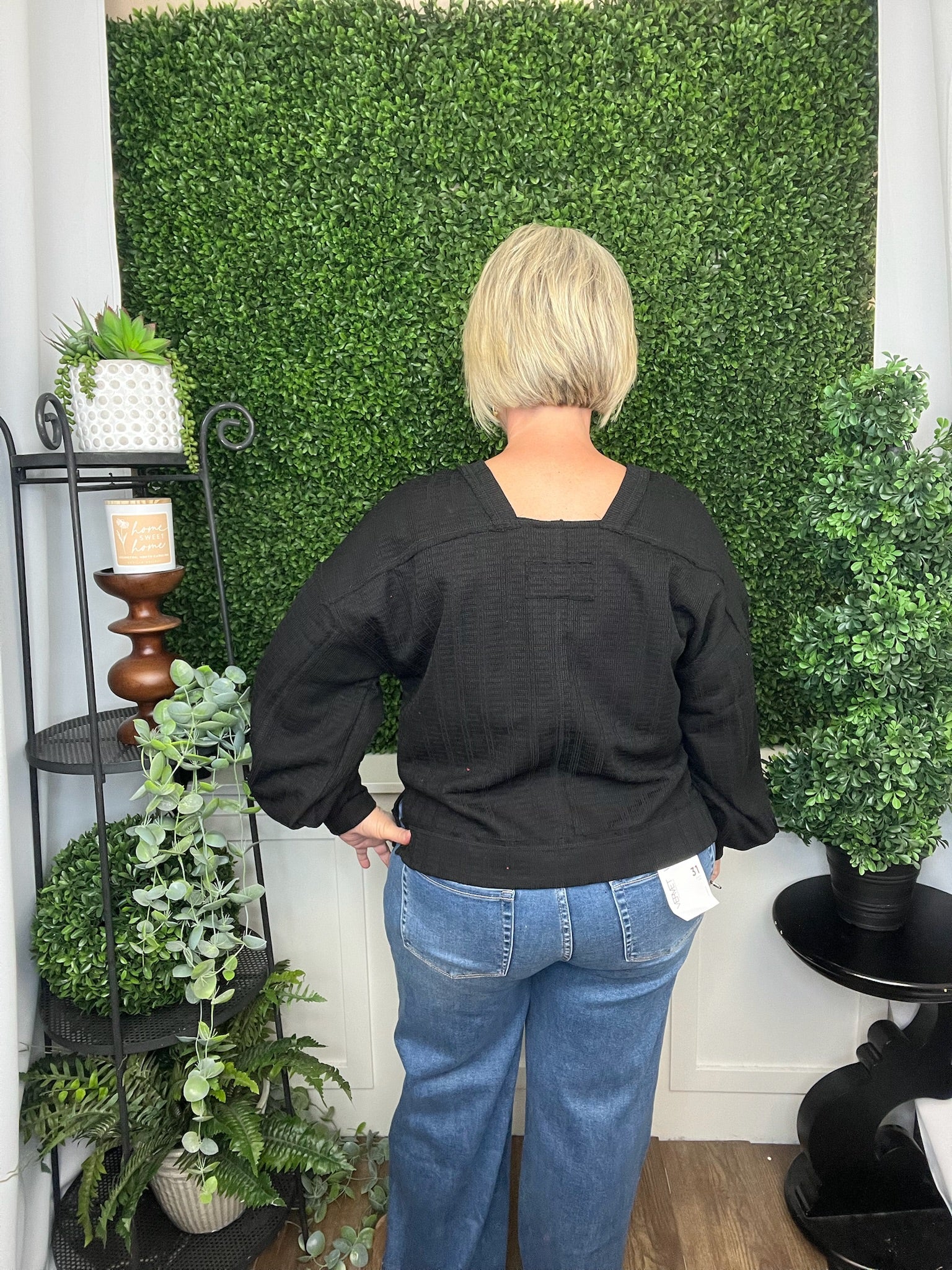 RAW EDGE DETAIL OVERSIZED KNIT TOP - BLACK