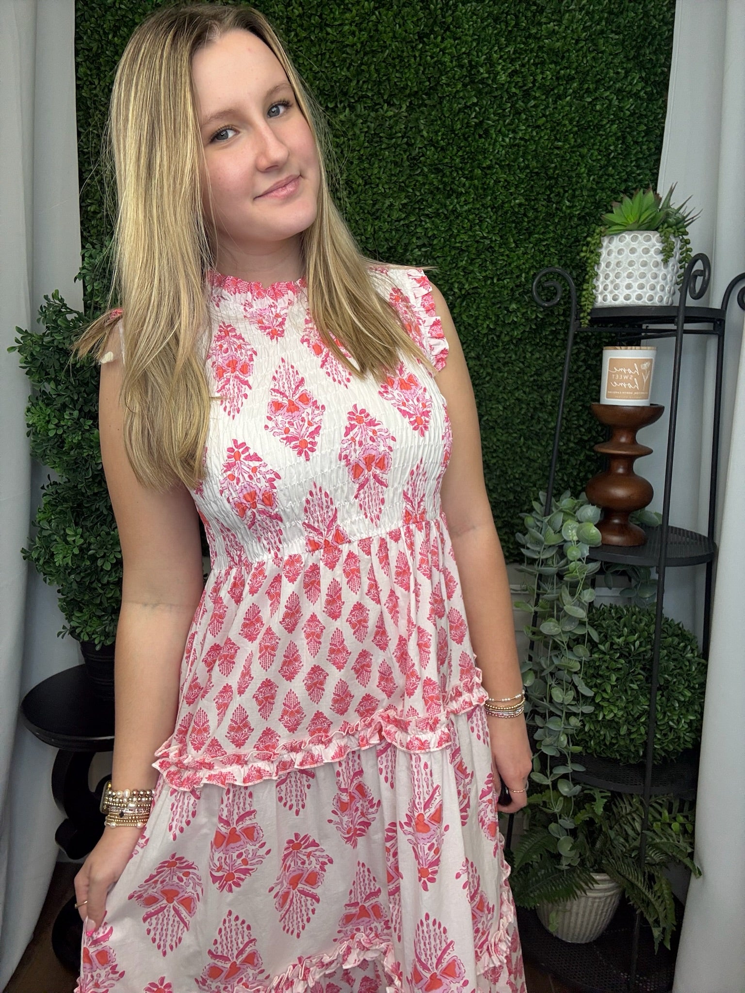 WARD SMOKED MIDI DRESS - PINK