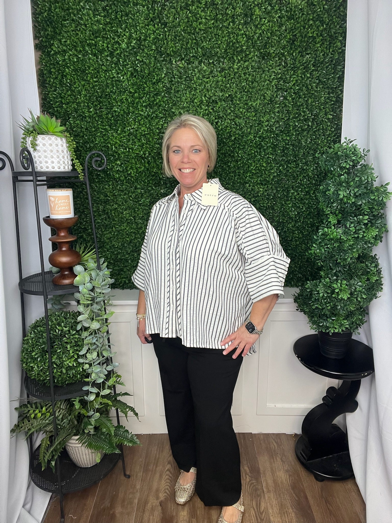 3/4 SLEEVE TOP BLACK STRIPE