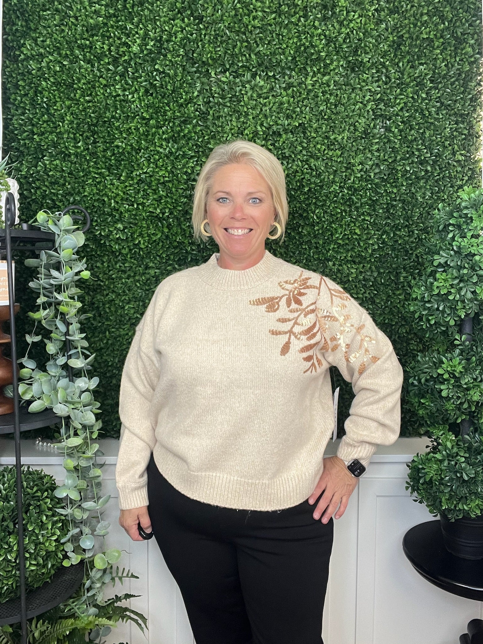 LS MOCK NECK SWEATER W/SEQUINS - H LATTE