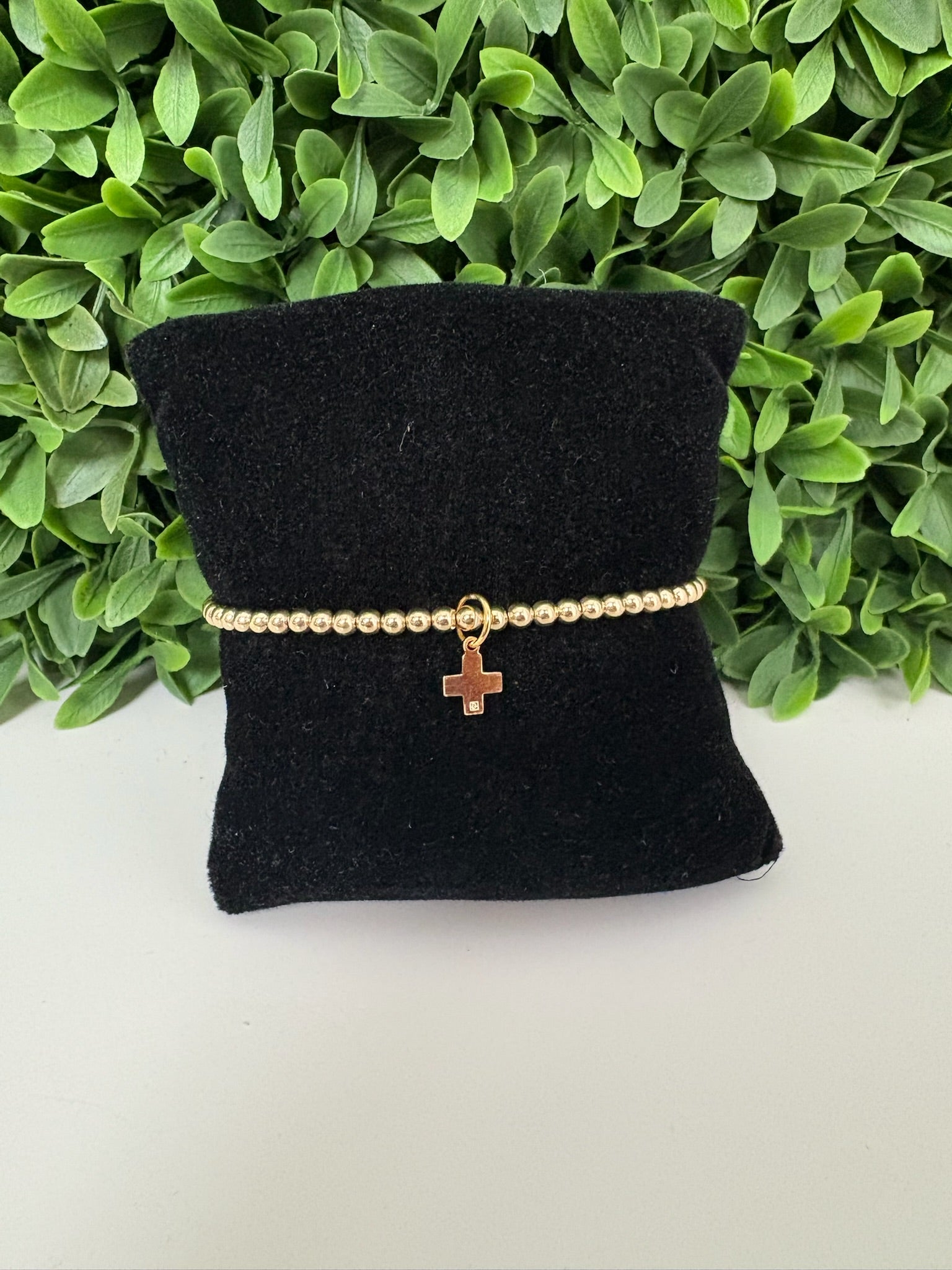 CLASSIC GOLD 3MM BEAD BRAC-SIGNATURE CROSS GOLD CHARM