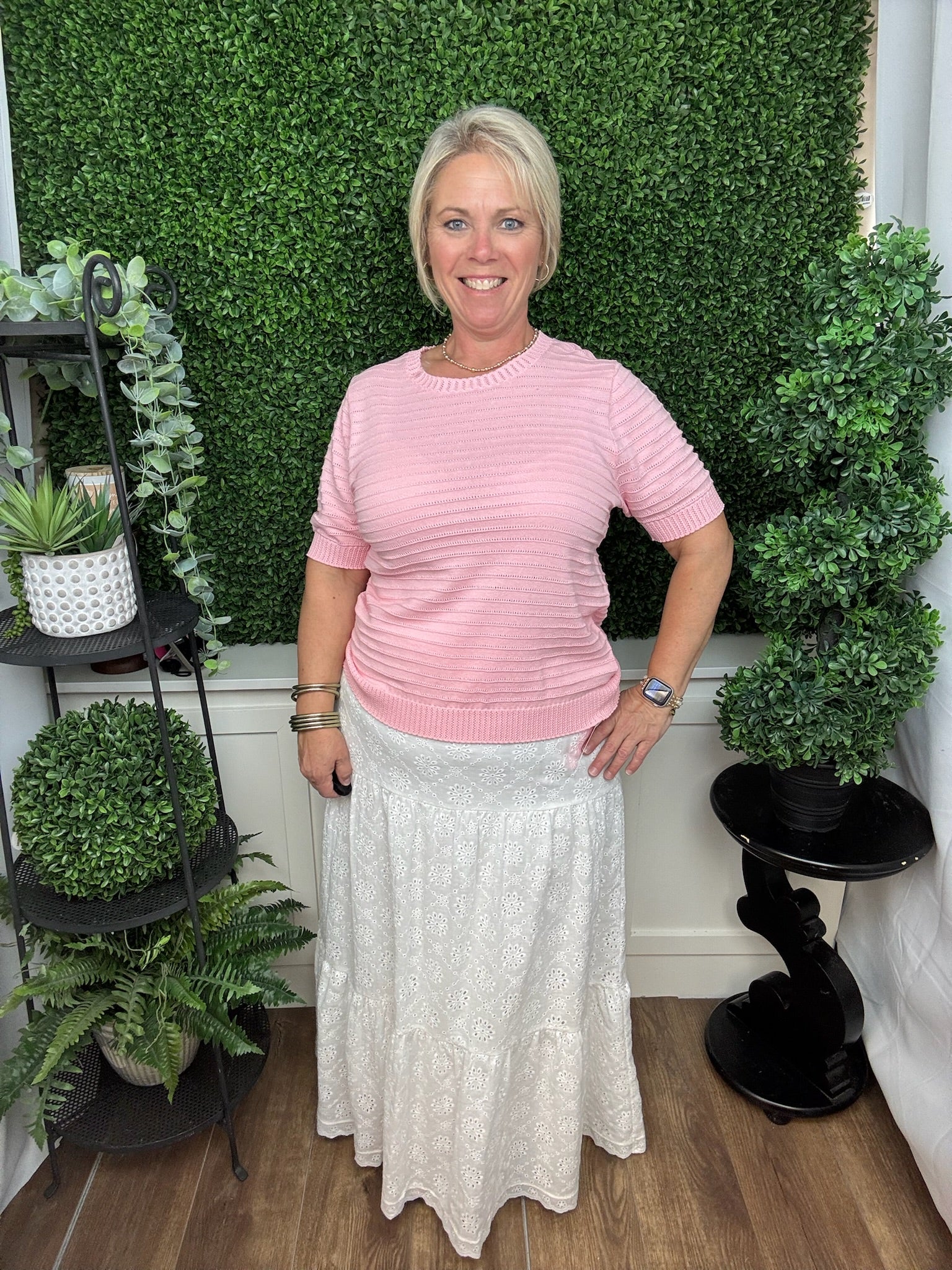 Blush Textured Short Sleeve Knit Top