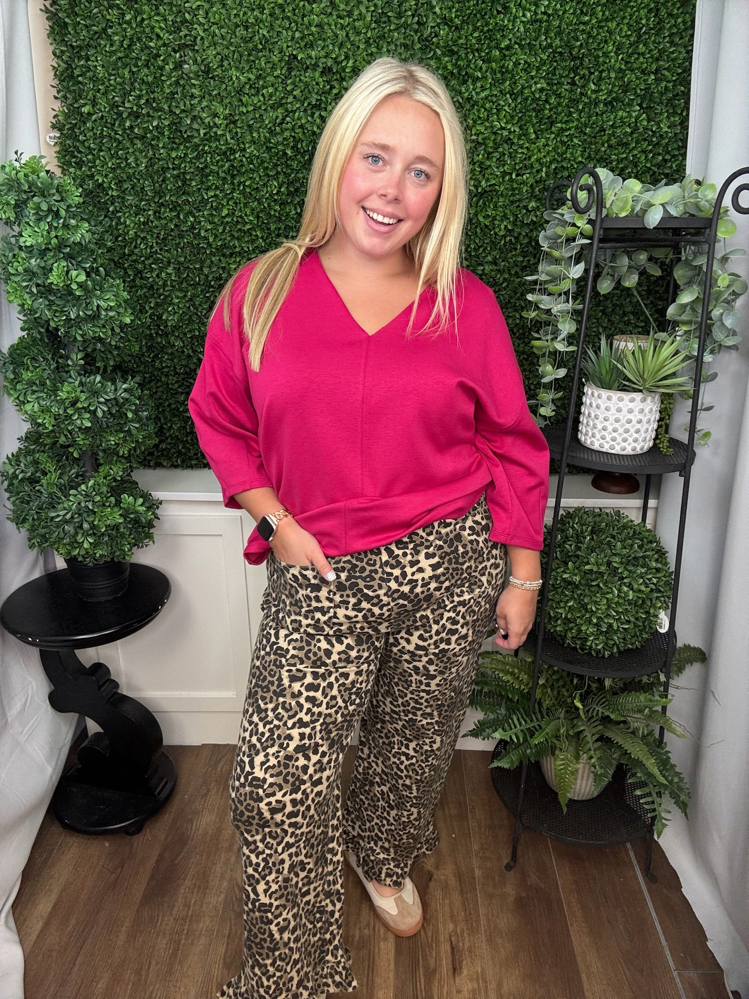 WIDE LEG CROPPED PRINT PANTS - TAUPE