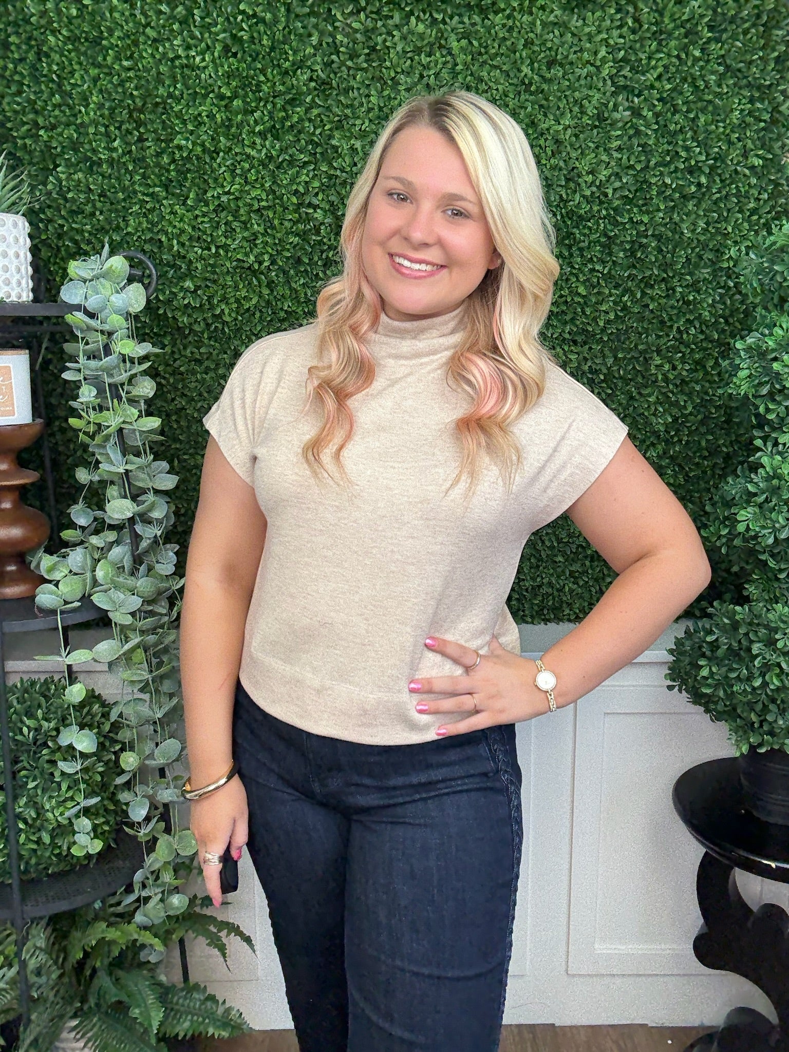 SOLID KNIT MOCK NECK PULLOVER TOP