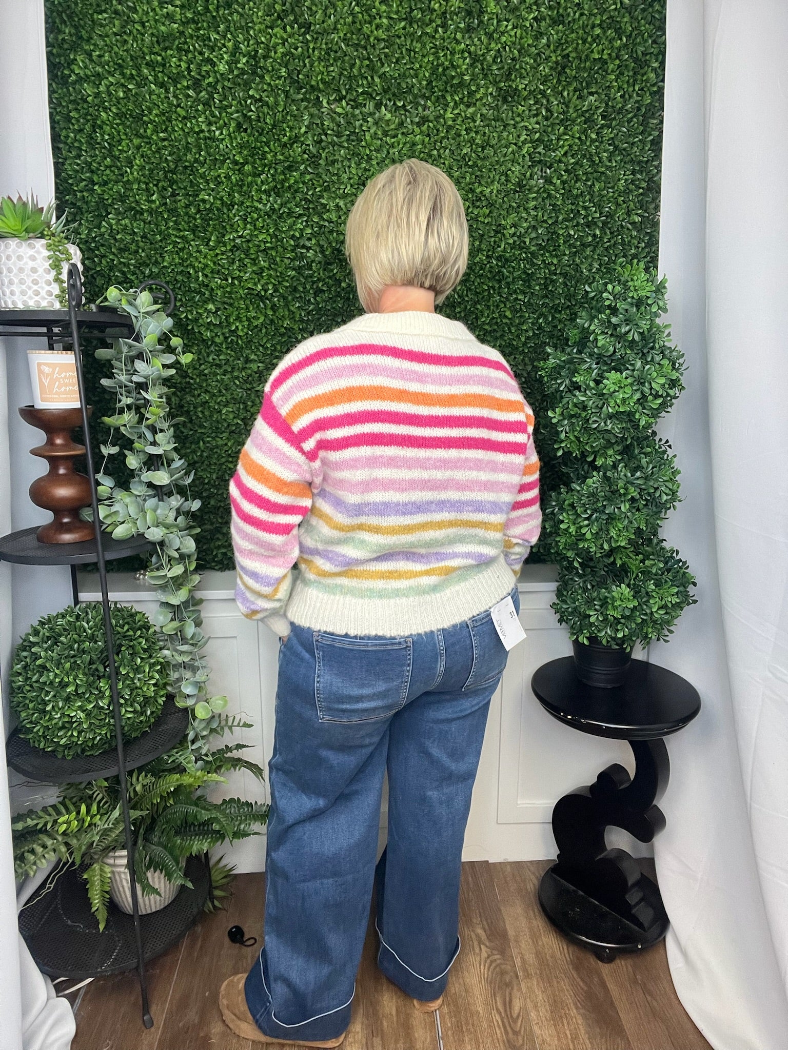 MULTI COLOR STRIPED SWEATER TOP - PINK/BLUSH MULTI