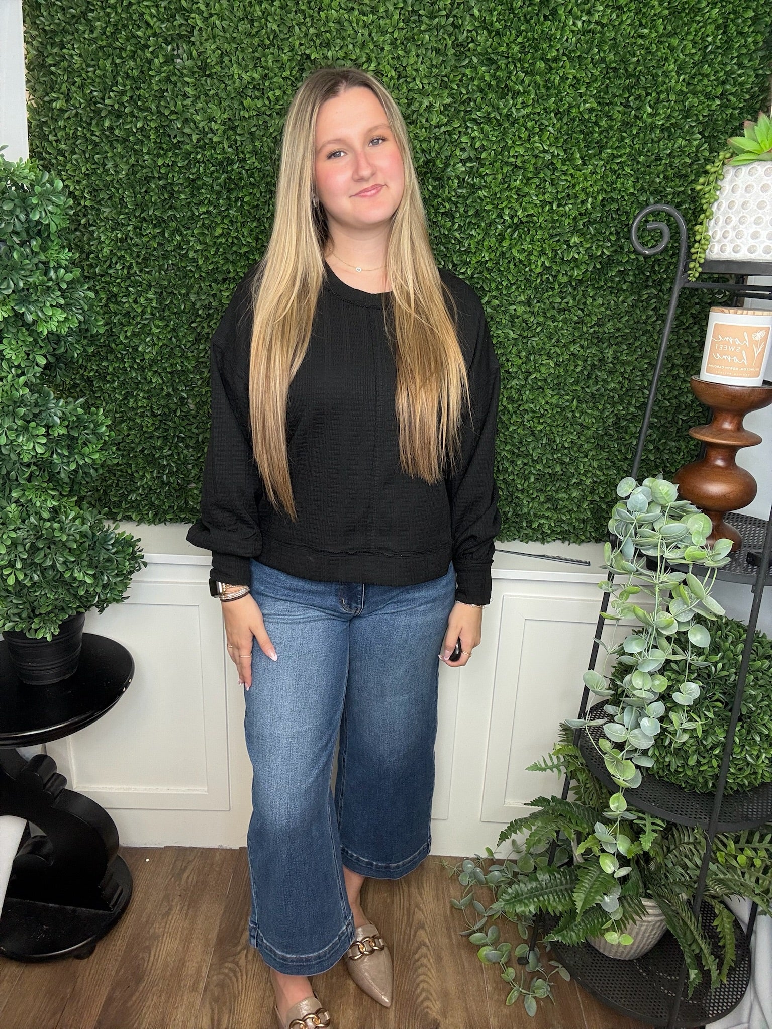 RAW EDGE DETAIL OVERSIZED KNIT TOP - BLACK