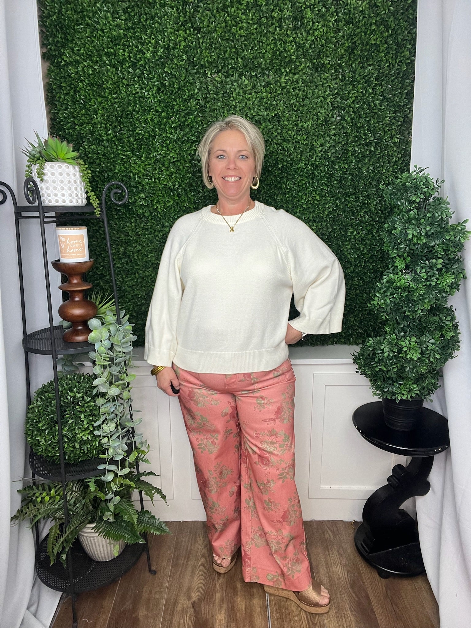 WIDE LEG CAPRI PANT FLORAL PINK