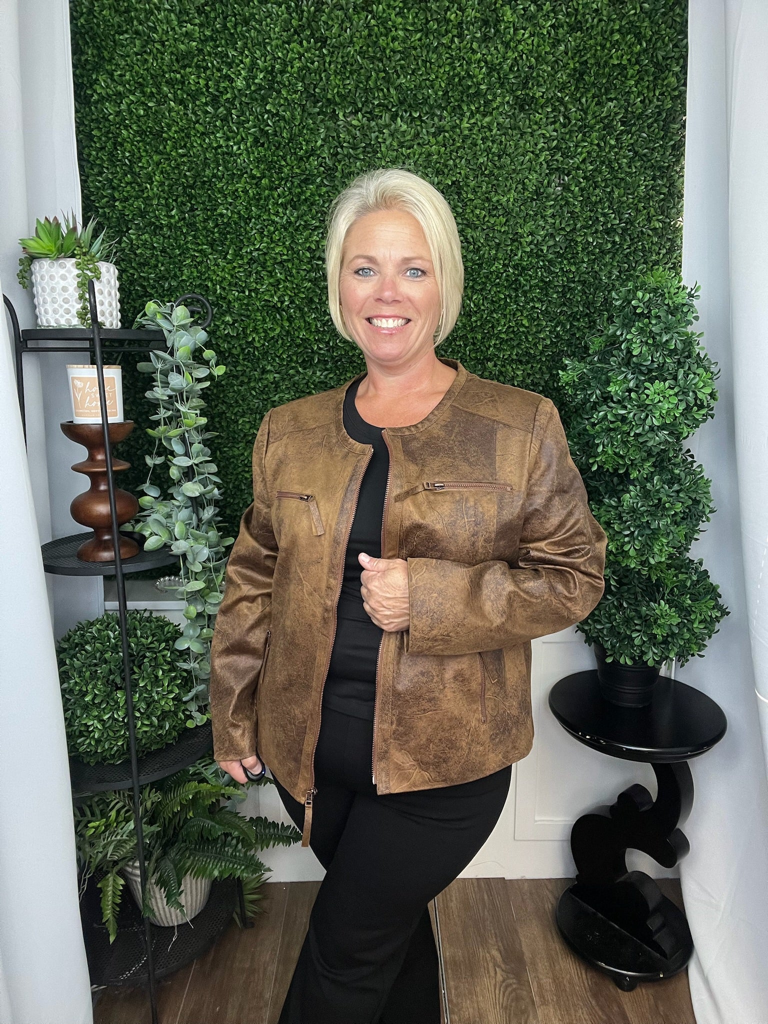 ELWAY FAUX LEATHER JACKET BROWN