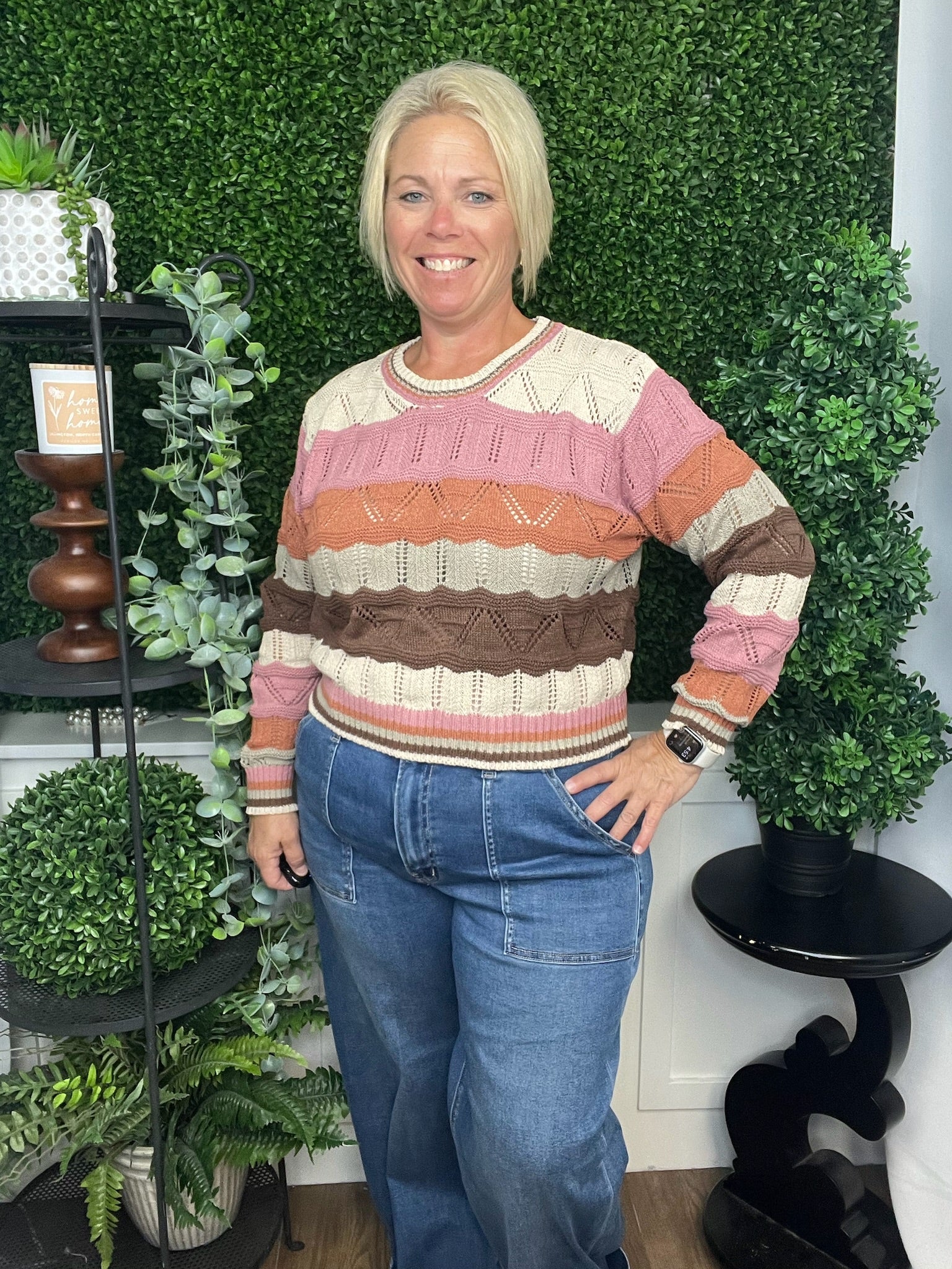MULTI COLOR WAVY STRIPE SWEATER TOP - OATMEAL COMBO