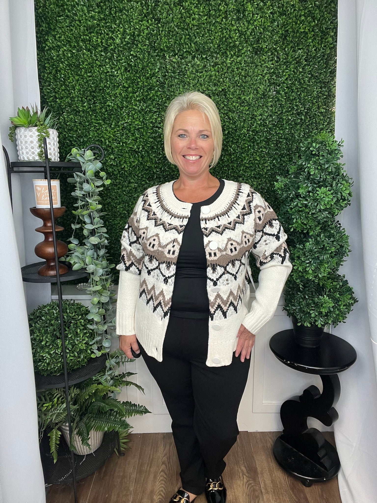 LS BUTTON FRONT SWEATER CARDIGAN - MOONSTONE