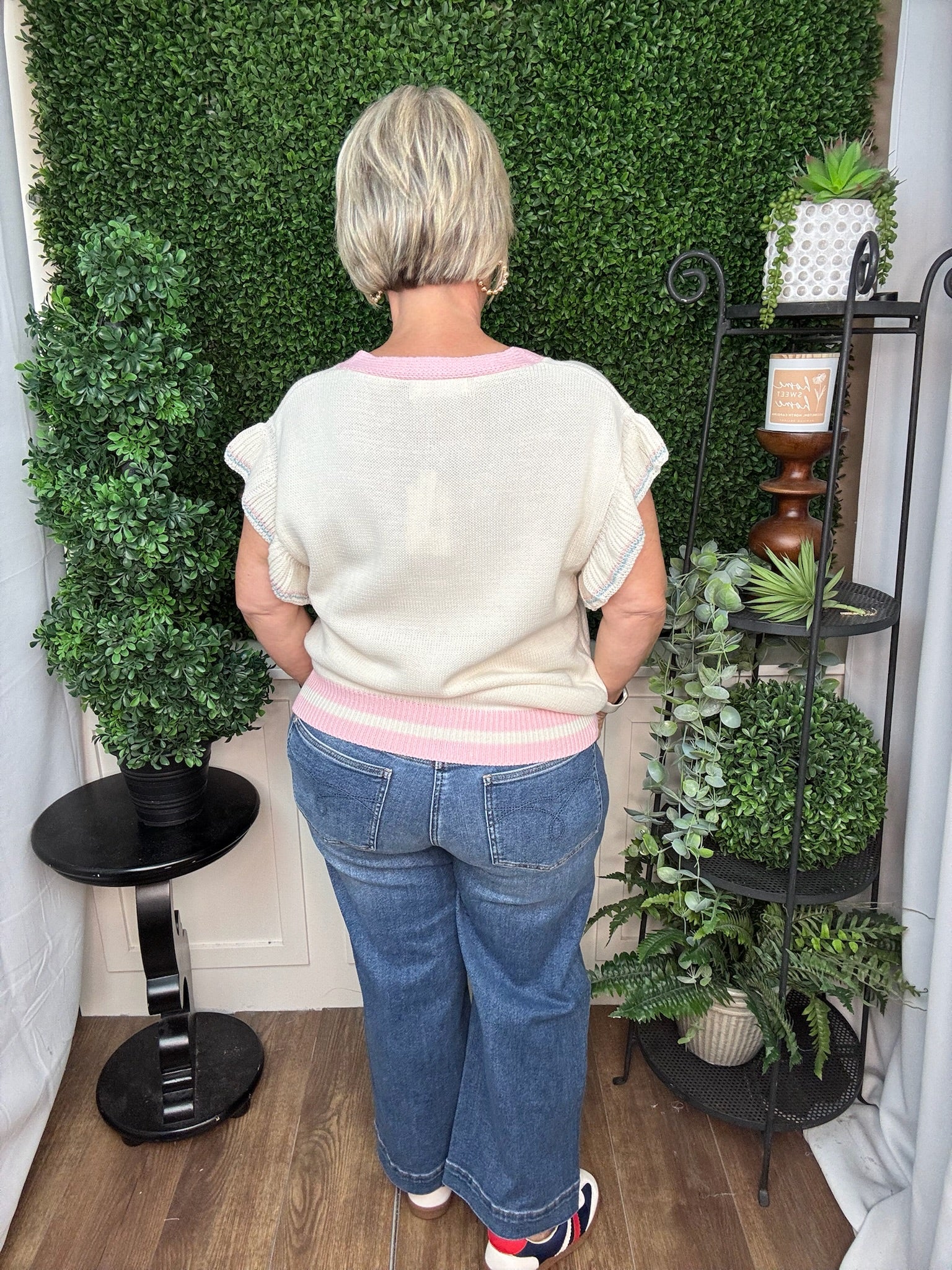 IVORY SWEATER VEST WITH SEQUIN BUNNIES