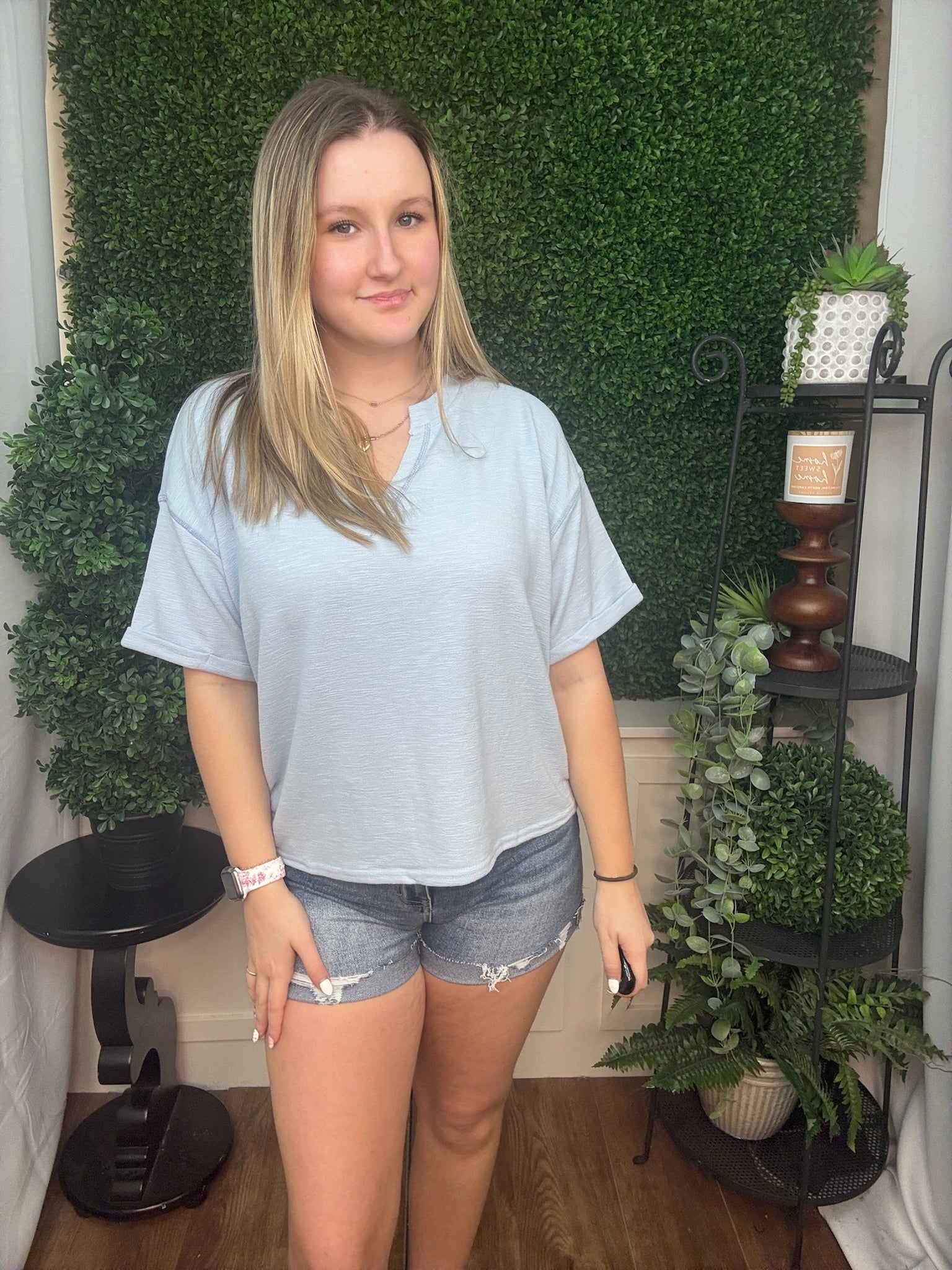 Medium Wash Cuffed Frayed Hem Denim Shorts