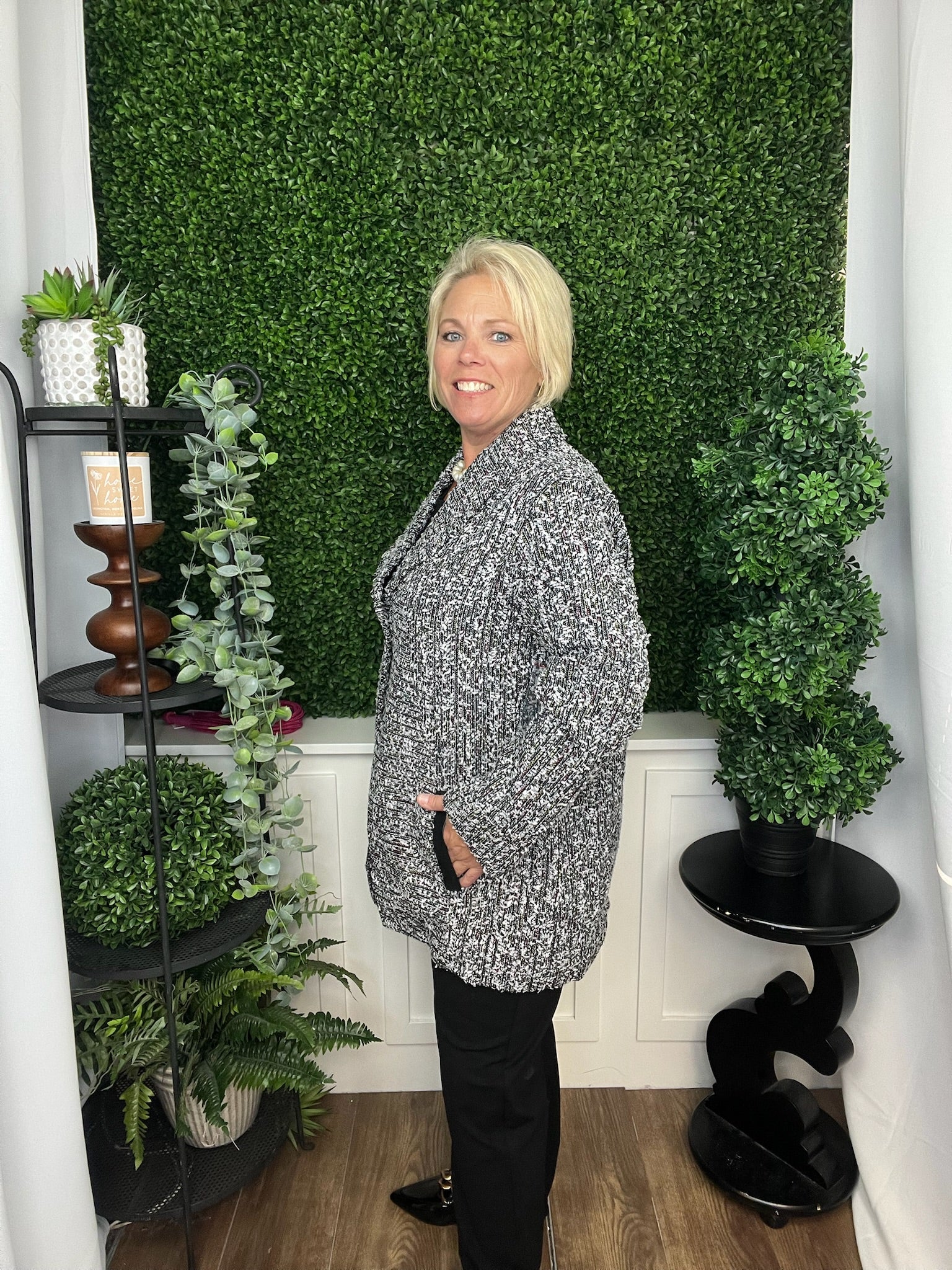 TWEED JACKET W/OVERSIZED COLLAR BLACK