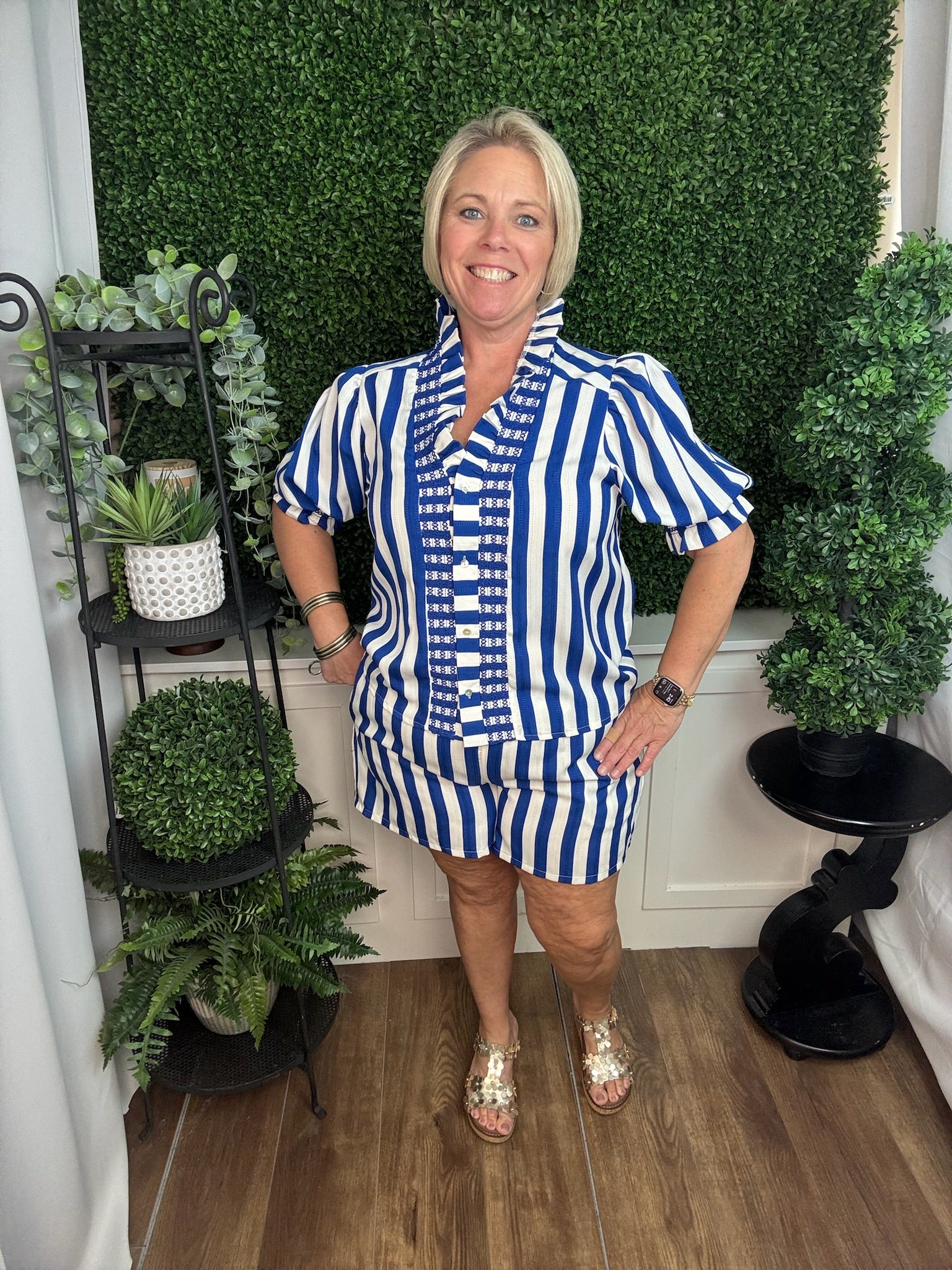 Blue Horizon Smocked Stripe Shorts