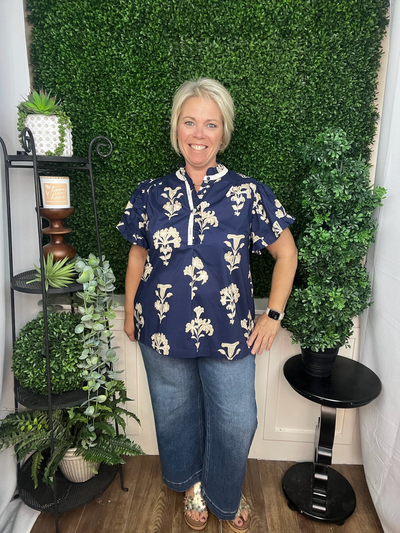 Lace Trim Floral Blouse