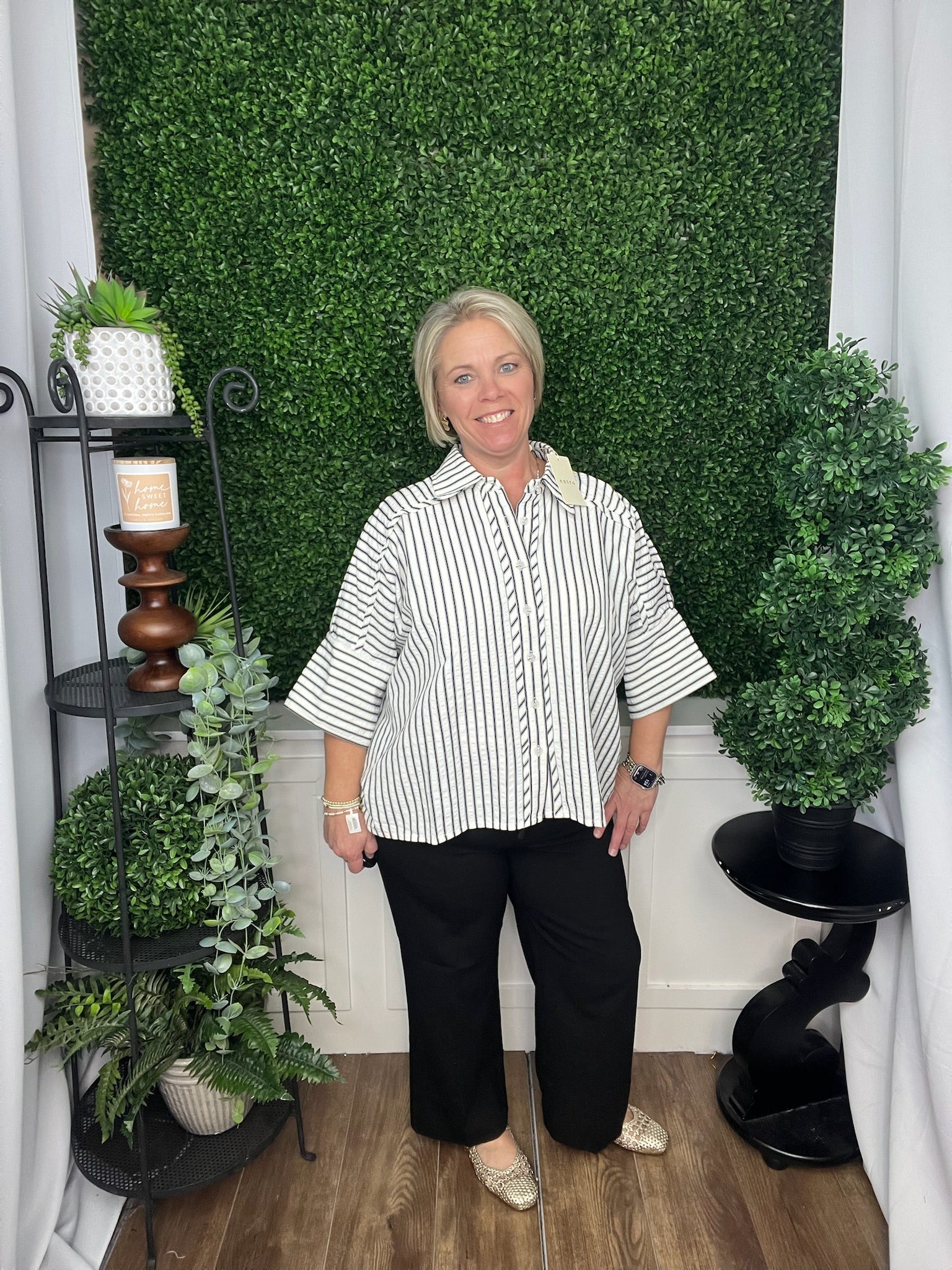 3/4 SLEEVE TOP BLACK STRIPE