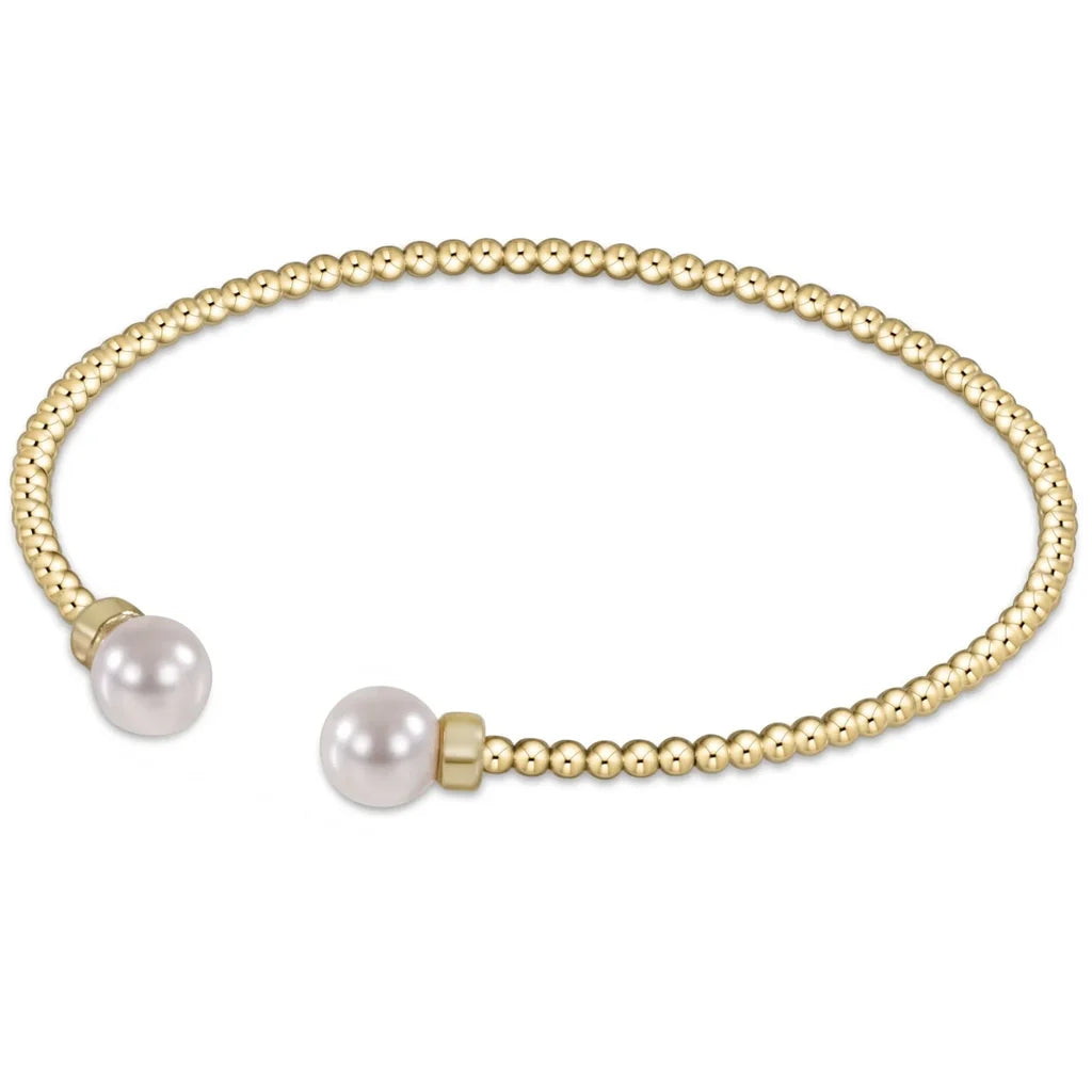 CLASSIC GOLD 2MM BEAD CUFF – PEARL