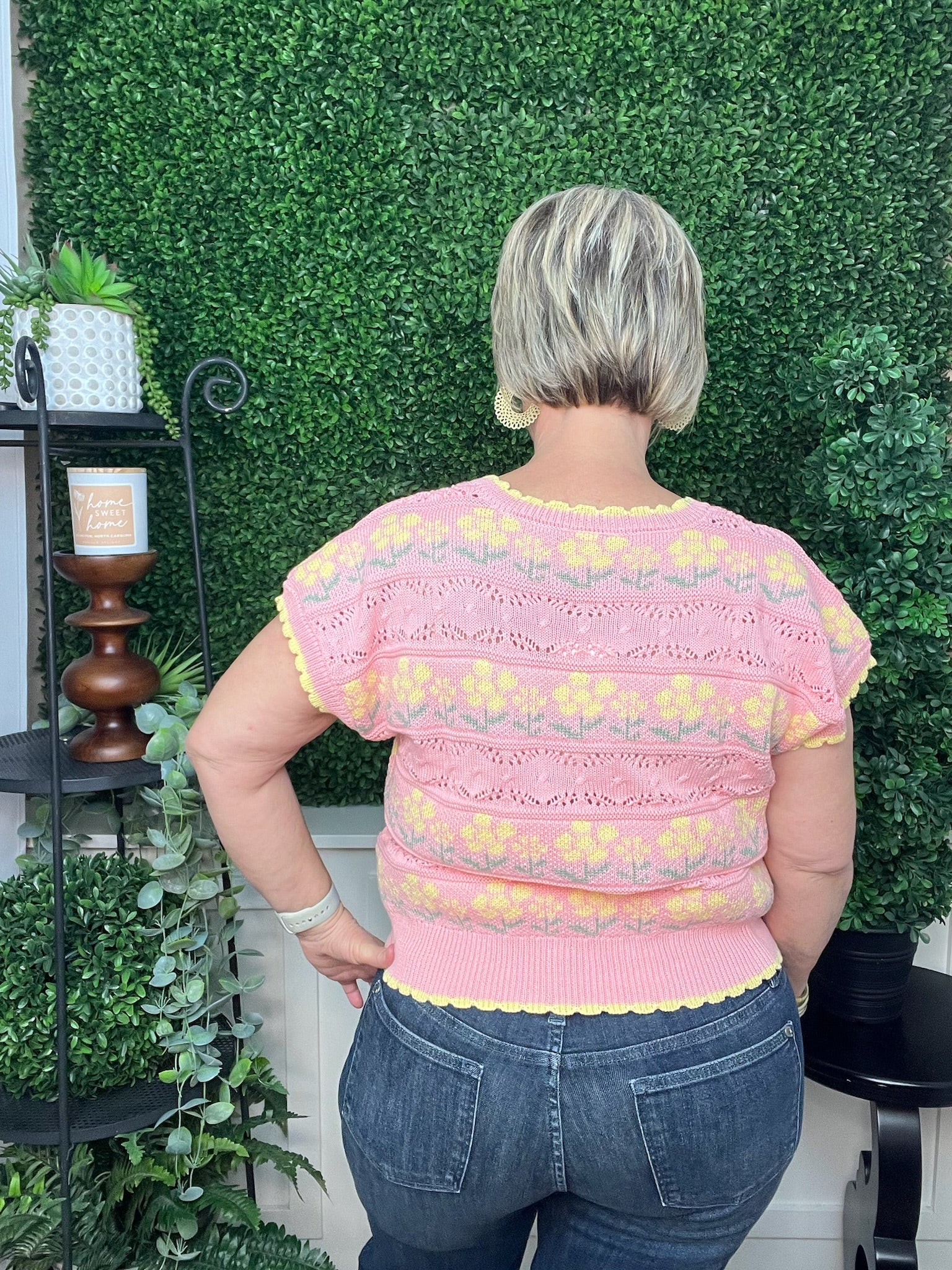 Pink Floral Knit Sweater Top