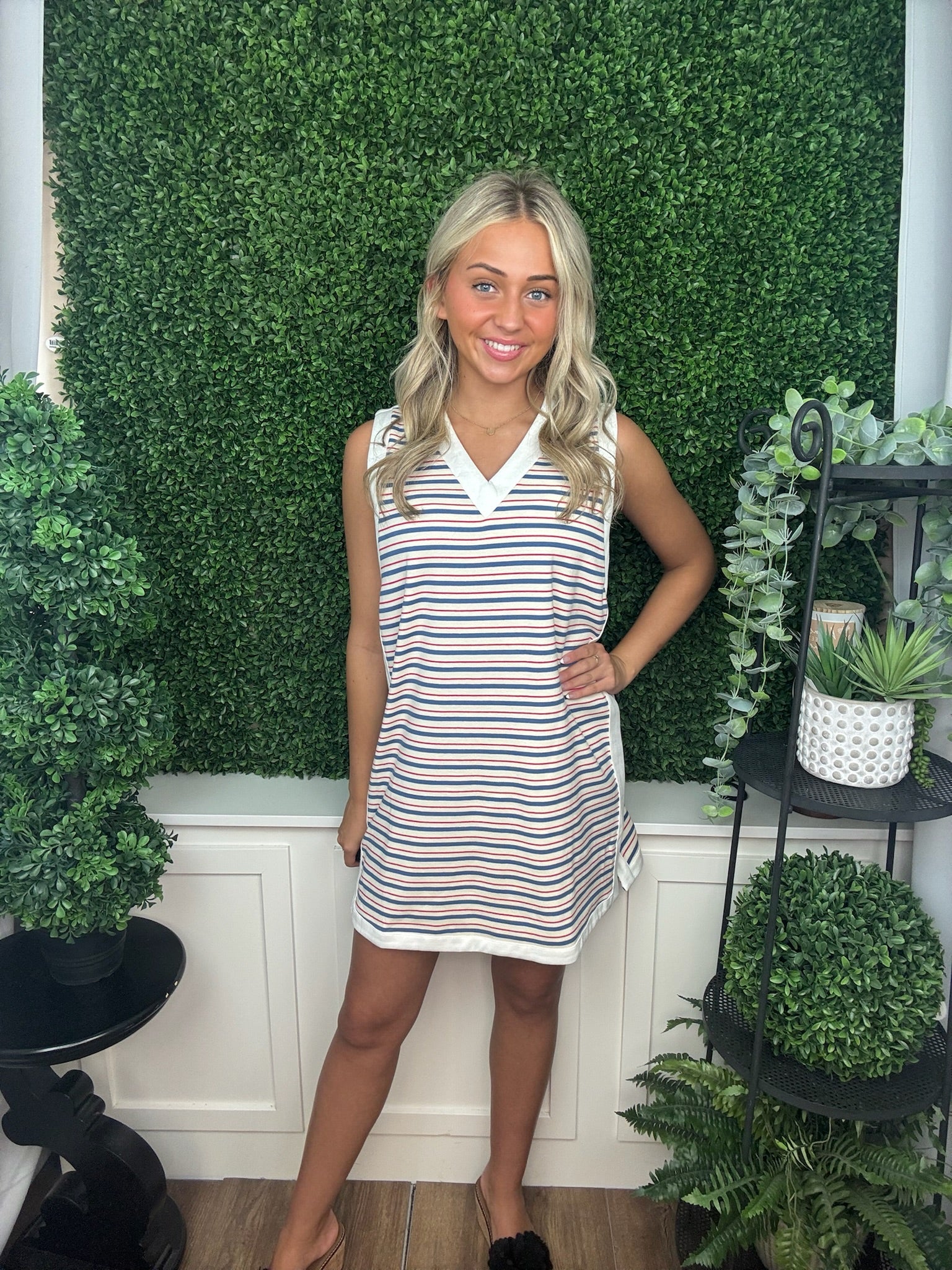 Classic Stripe V-Neck Sleeveless Dress