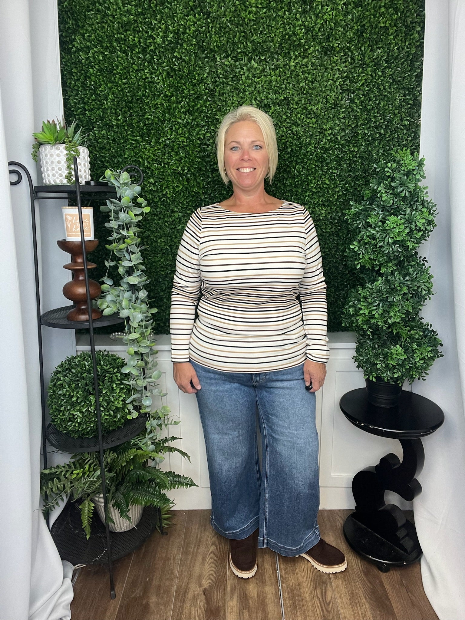 LONG SLEEVE BOAT NECK KNIT TOP ALABASTER MULTI STRIPE