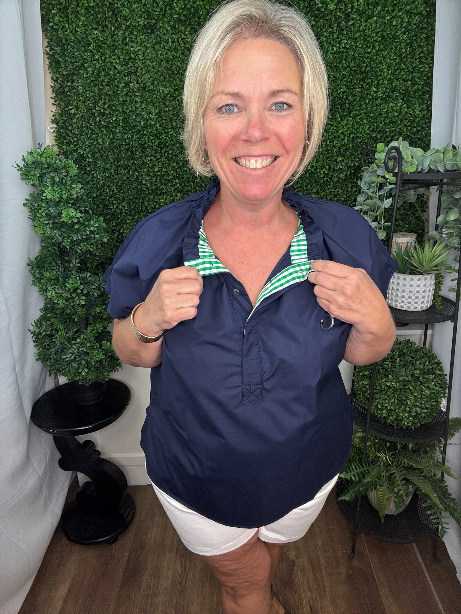 Midnight Breeze Ruffle Neck Blouse