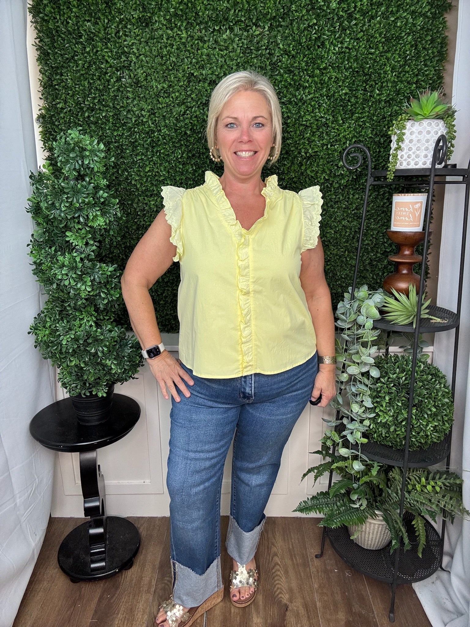 Ruffle Trim Sleeveless Blouse