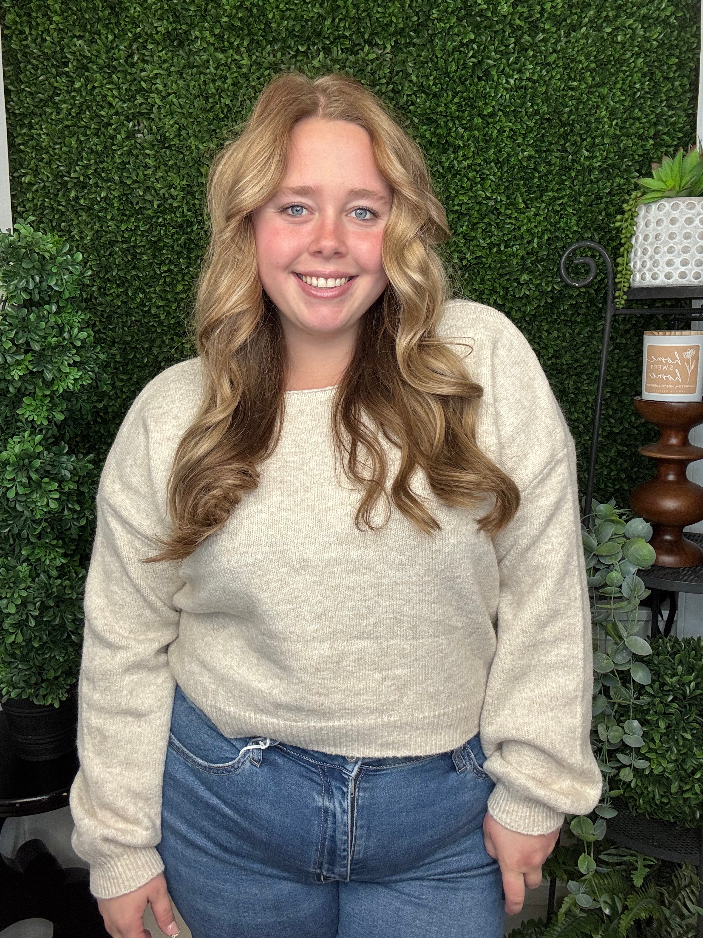 STRIPE SIDE TIE SHORT SLEEVE KNIT SWEATER - OATMEAL