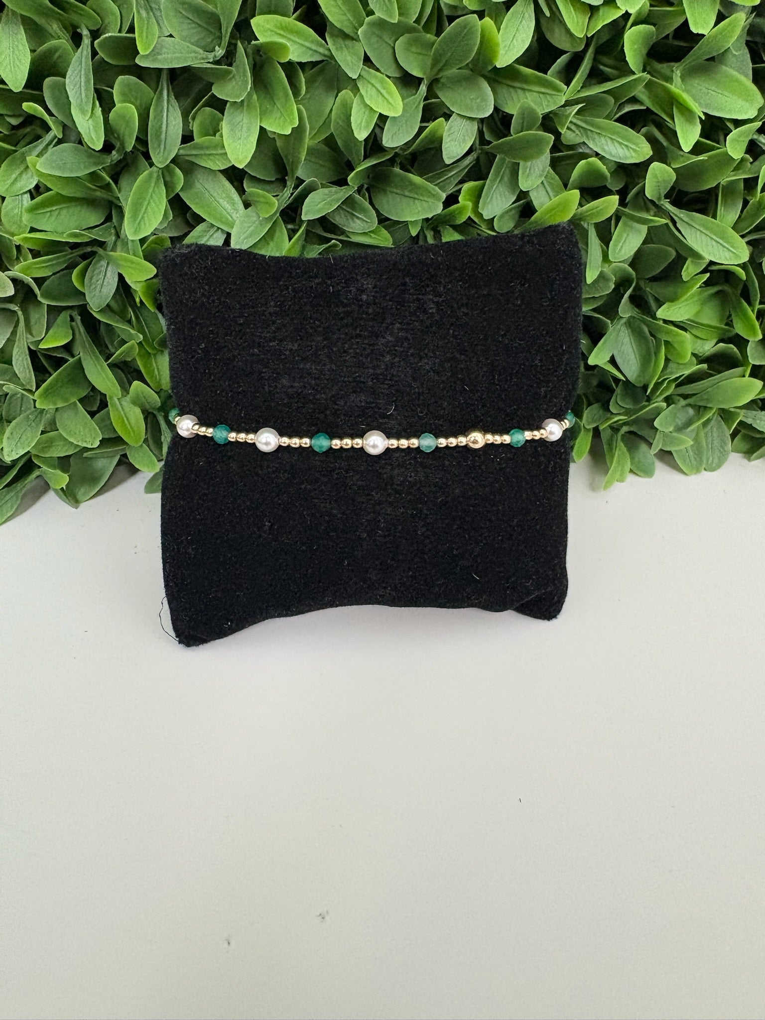 EXTENDS - PEARL SINCERITY PATTERN 4MM BEAD BRACELET - GREEN ONYX