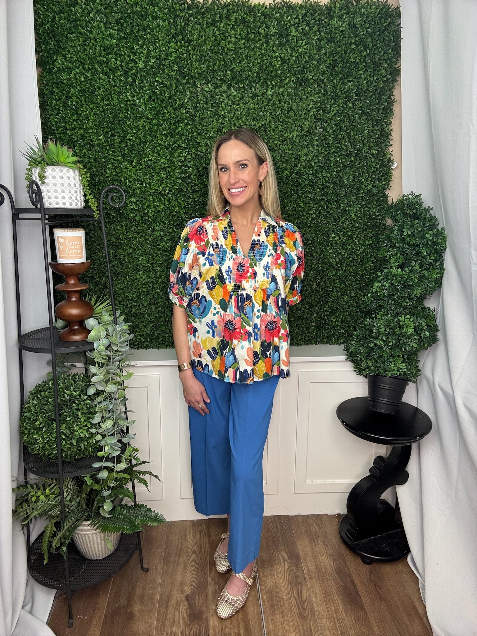 PULL ON WIDE LEG CROP PANT  - CORNFLOWER