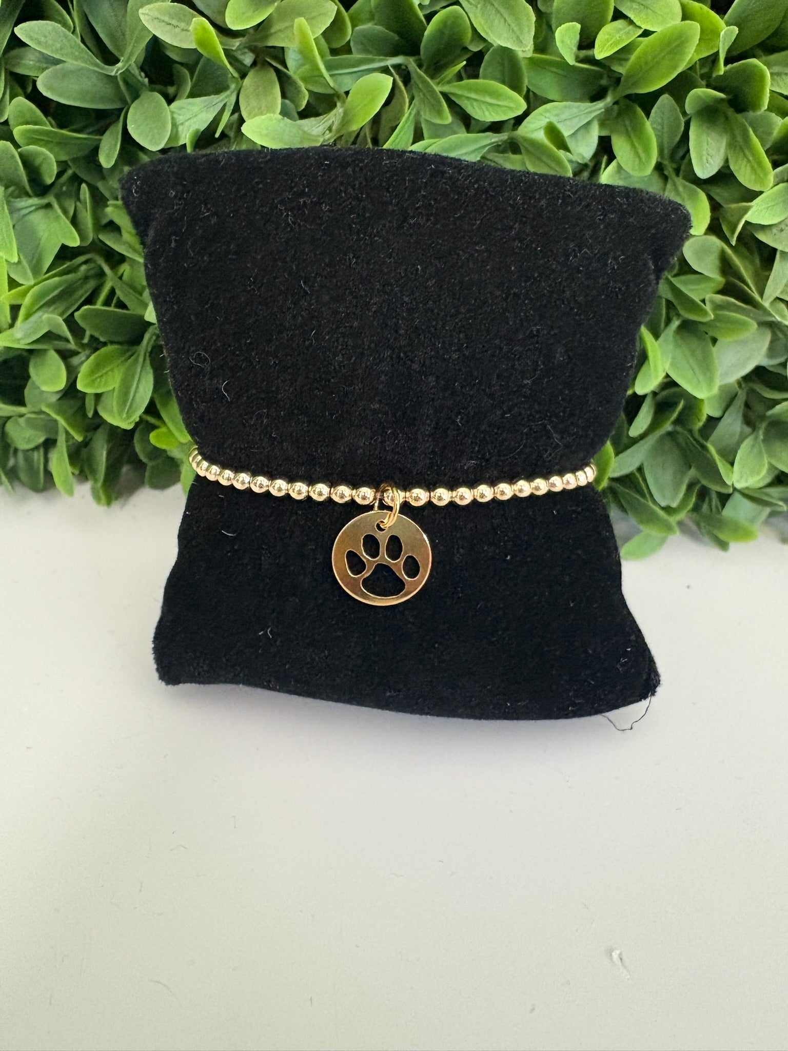 EGIRL CLASSIC GOLD 3MM BEAD BRACELET - PAW PRINT GOLD DISC