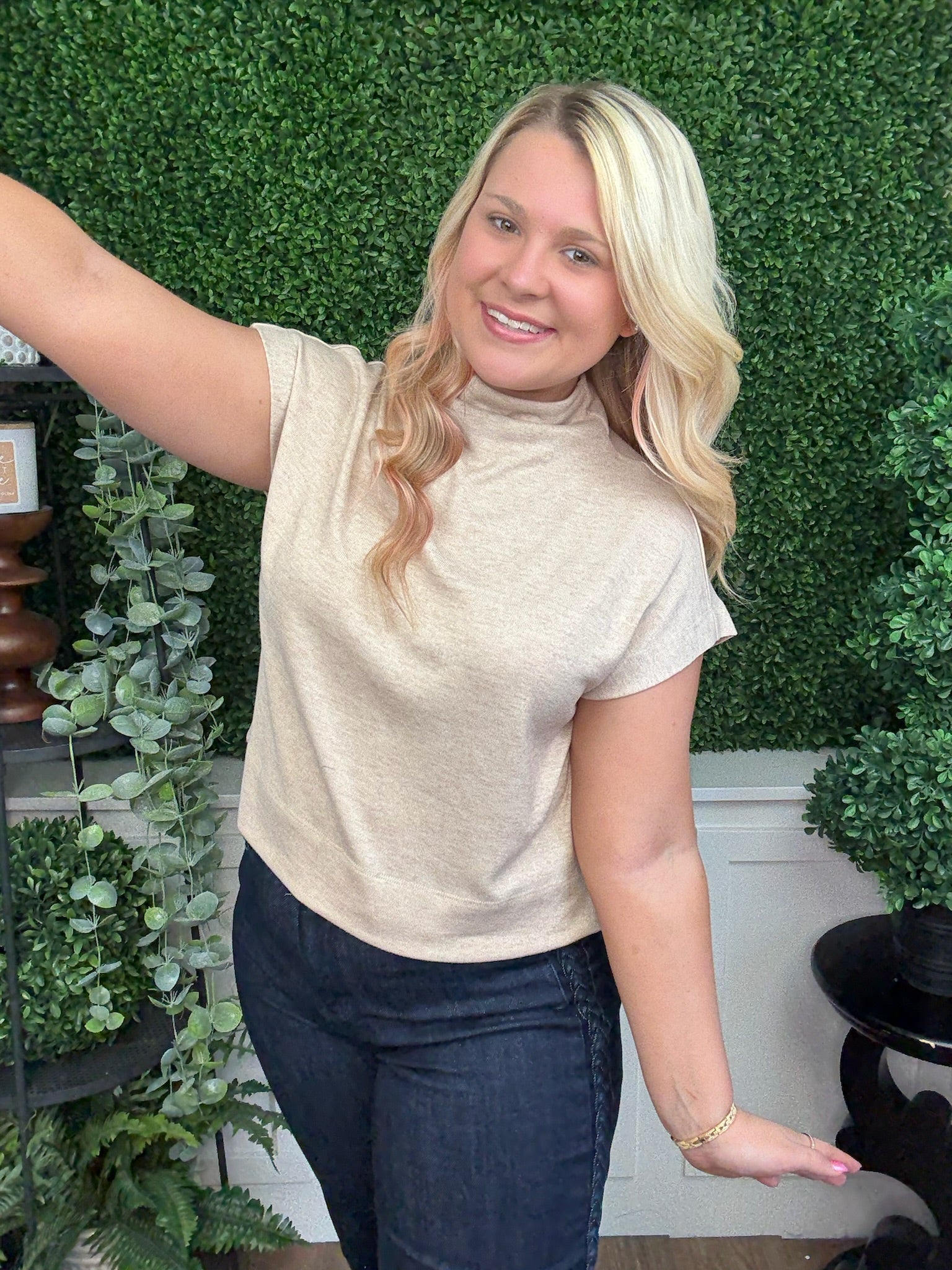 SOLID KNIT MOCK NECK PULLOVER TOP